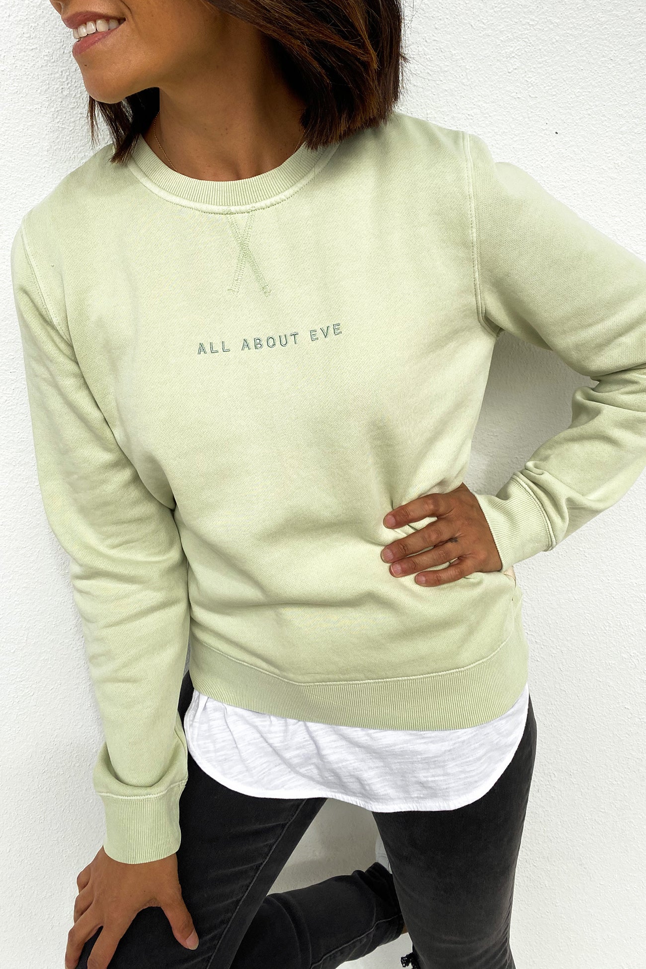 All About Eve Washed Crew Light Green