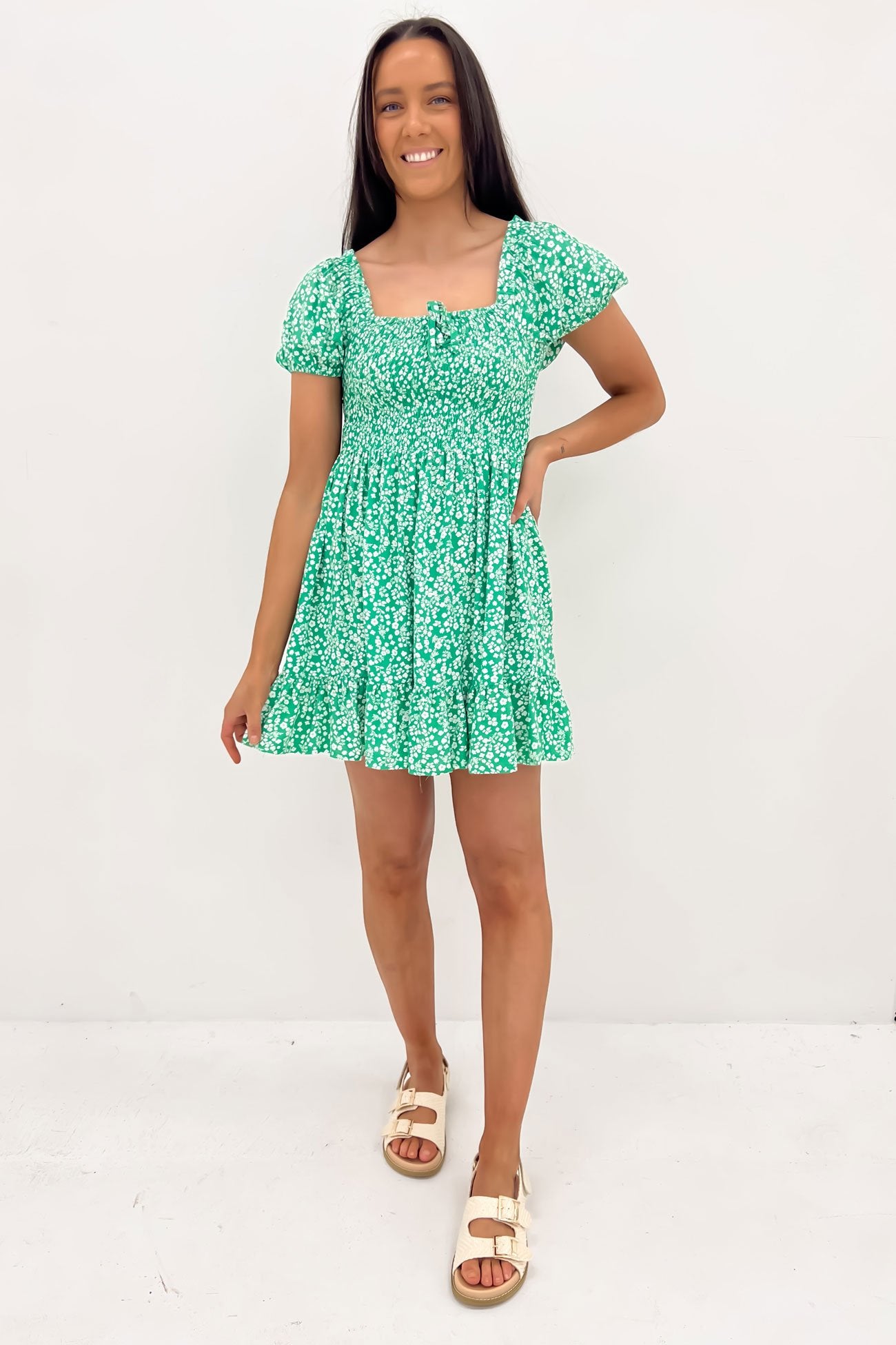 Amalfi Shirred Dress Green