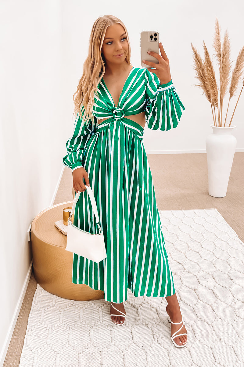 Green stripe midi dress sale