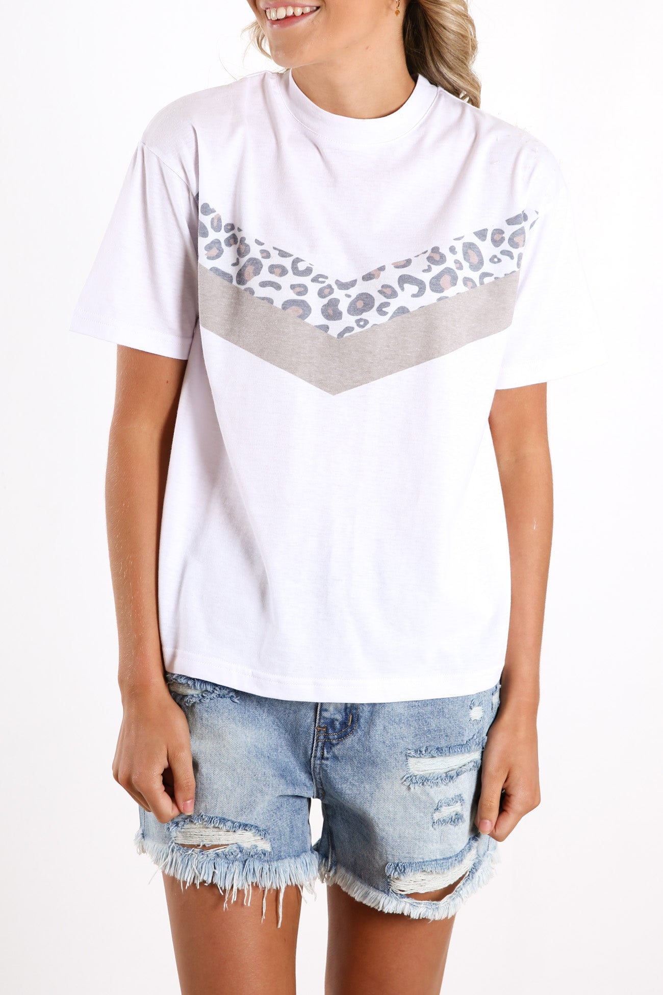 Angled Cheetah Tee White