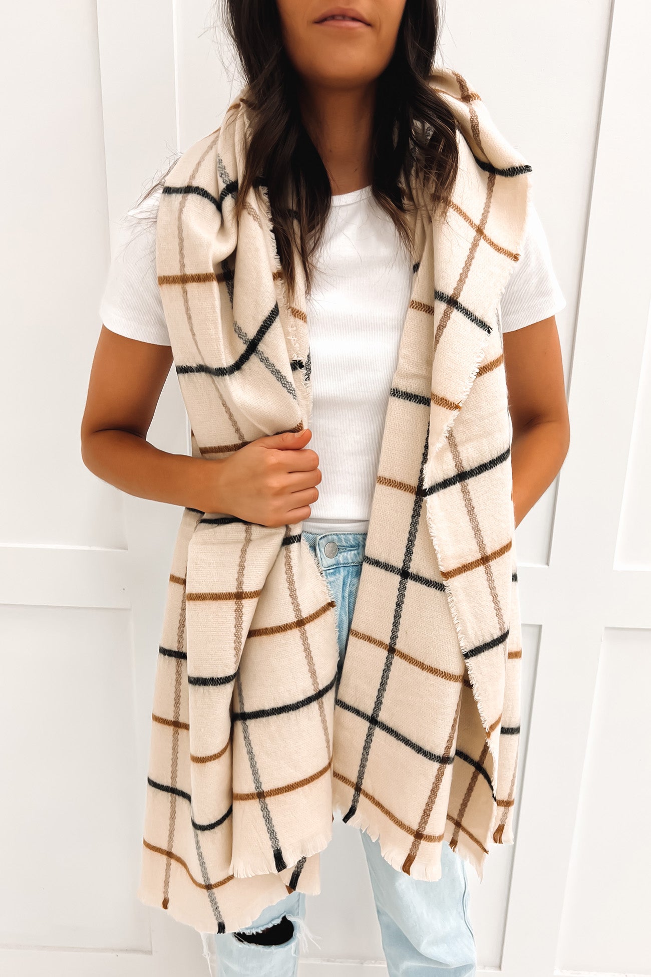 Arielle Check Scarf Beige