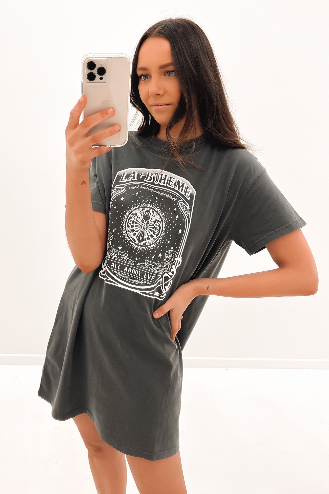 Art Tee Dress Charcoal