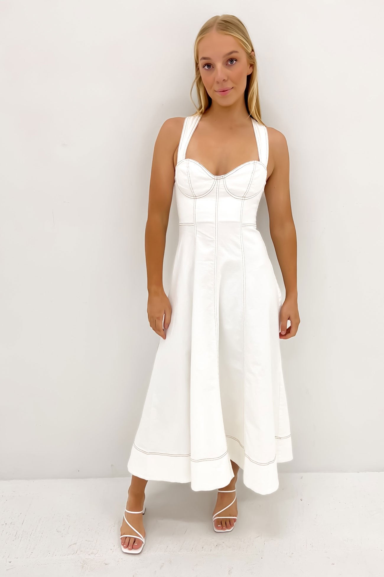 Ashlea Denim Midi Dress White