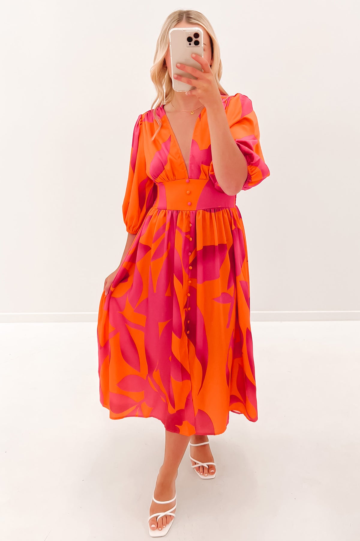 Ayva Midi Dress Orange Hot Pink Jean Jail