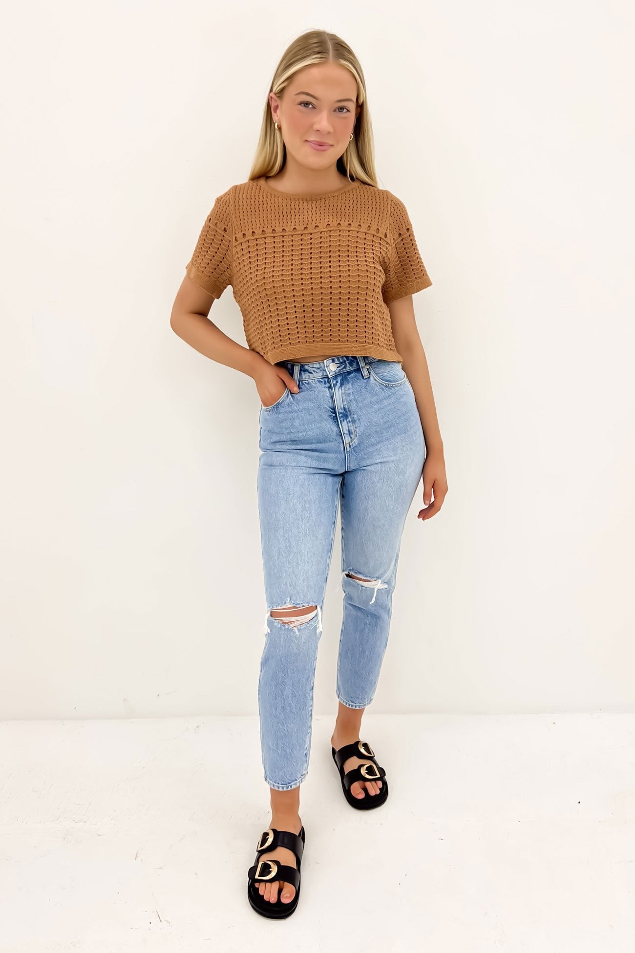 Baylor Crochet Top Brown