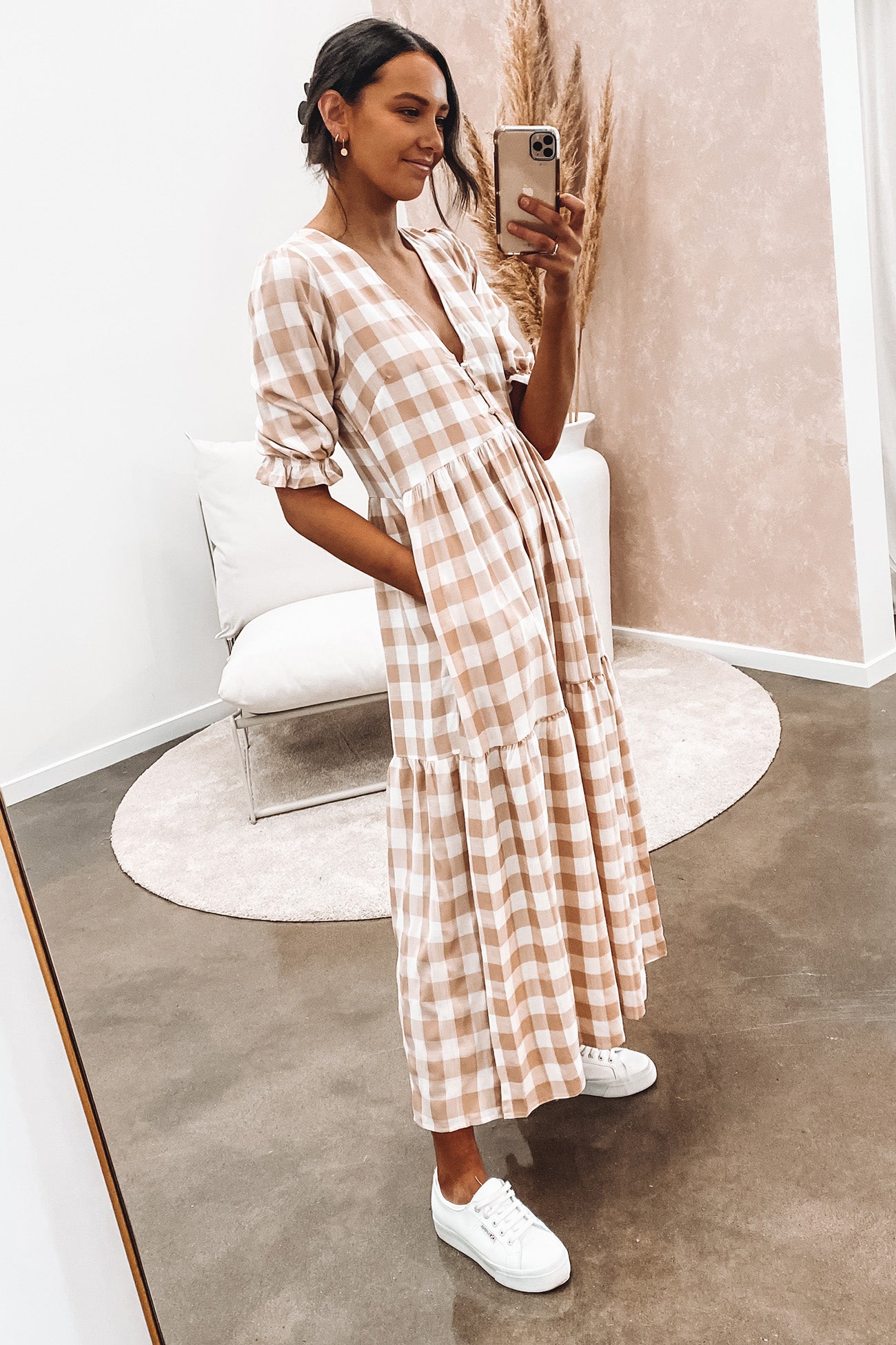 Boden Maxi Dress Beige Check