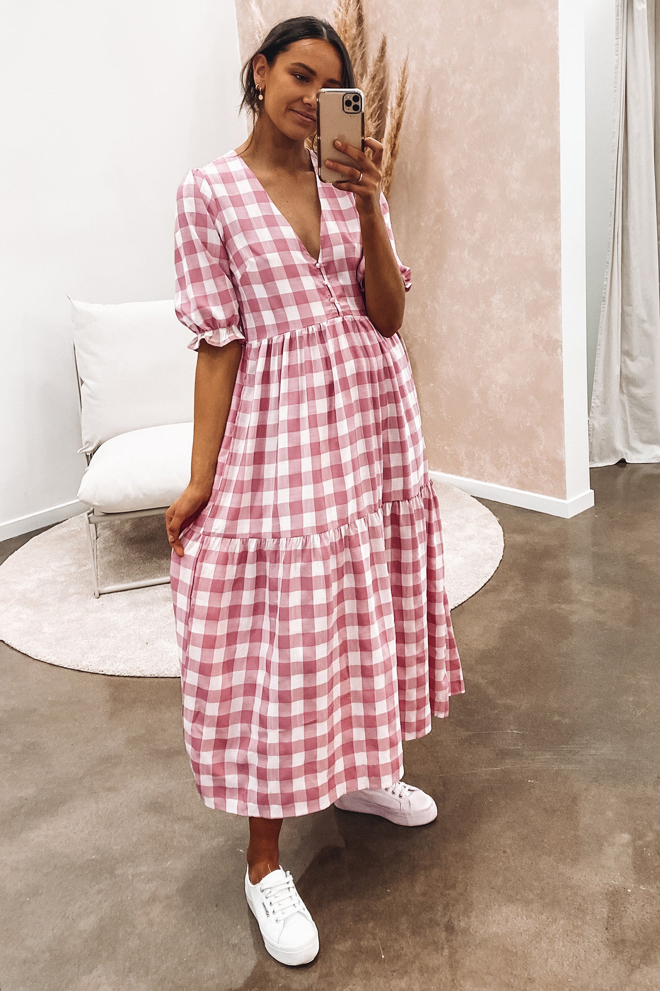 Boden Maxi Dress Pink Check