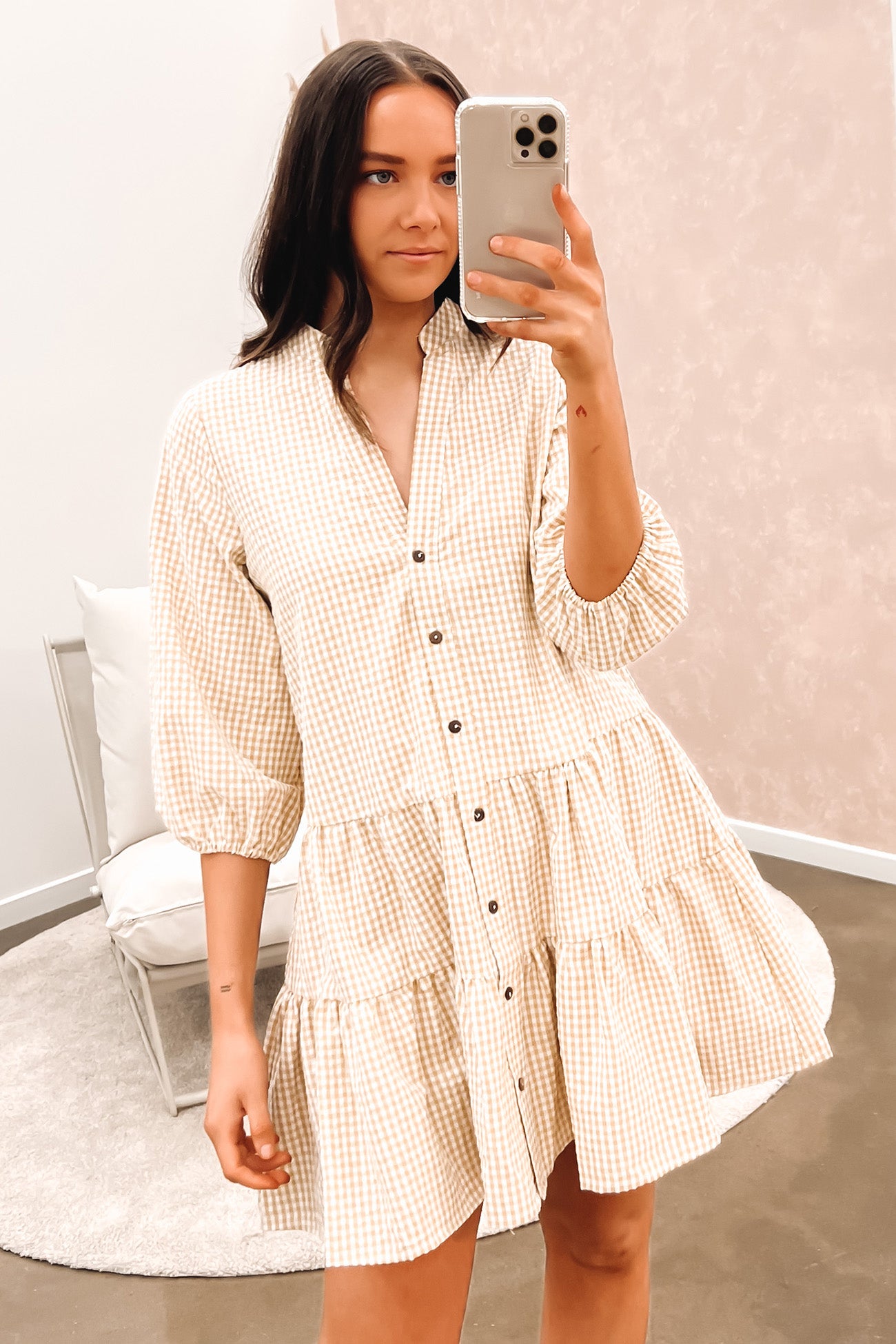 Boneca Mini Dress Beige Check