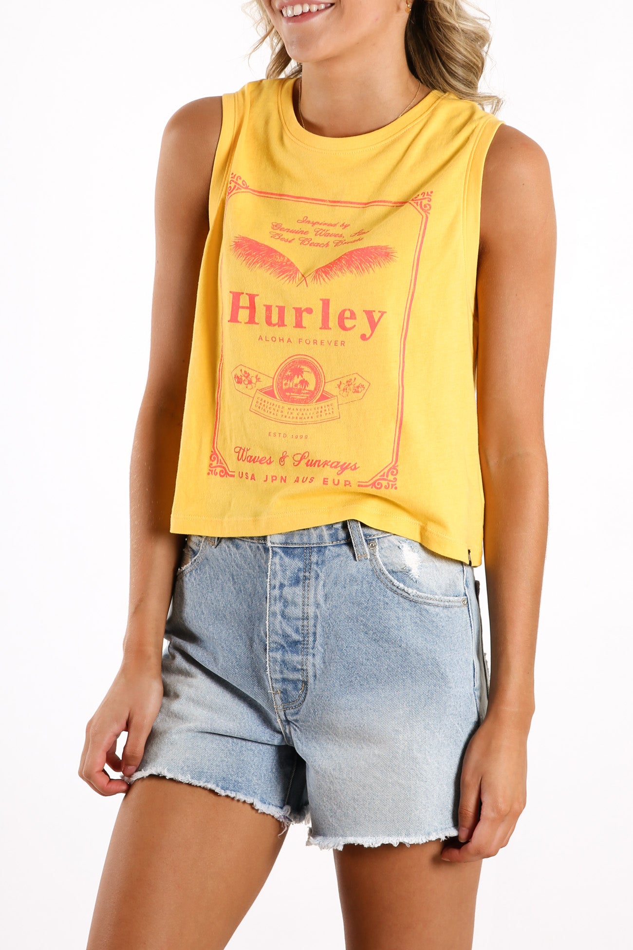 Cervesa Crop Biker Tank Solar Flare