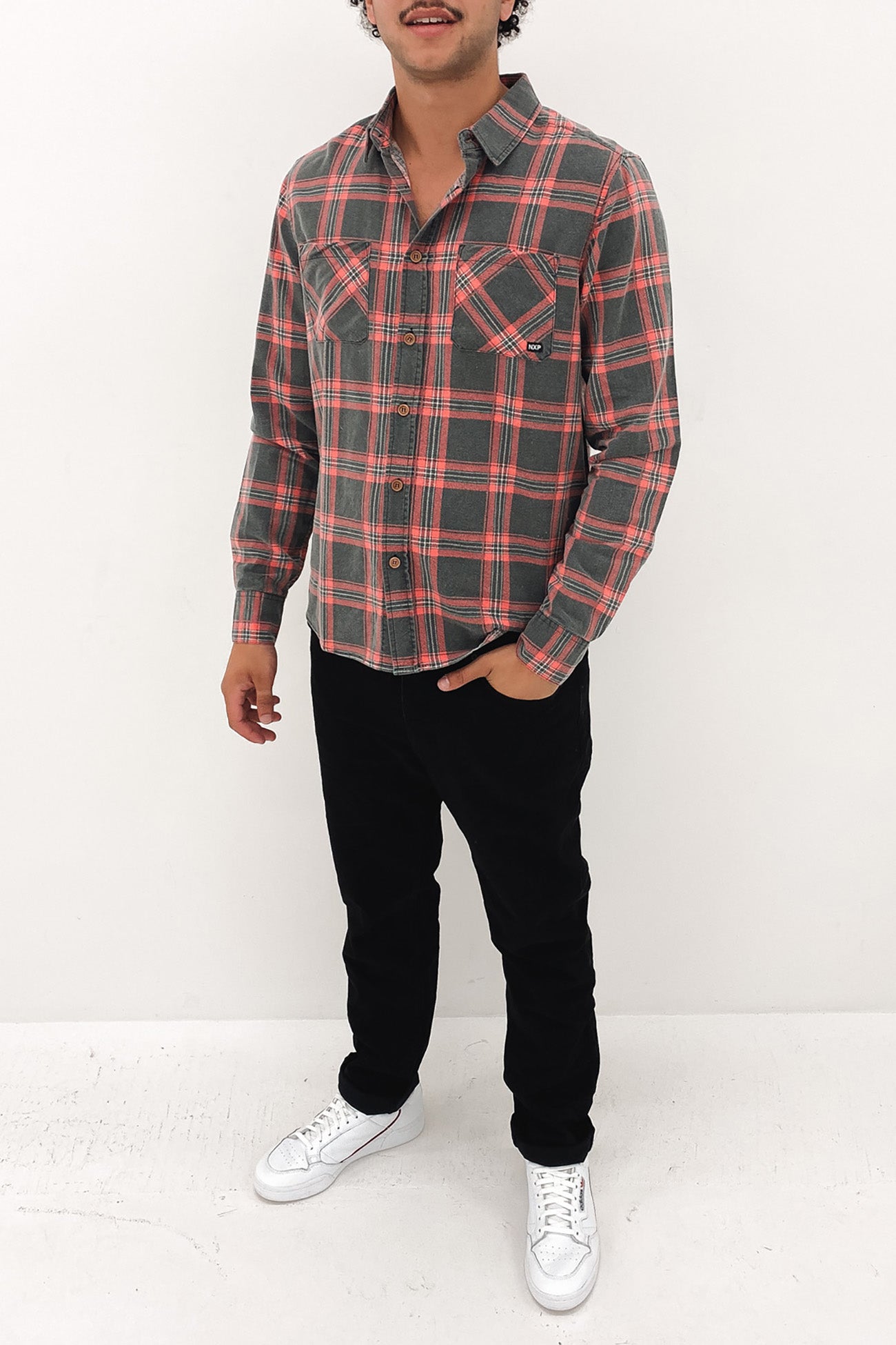 Charge Casual Long Sleeve Shirt Black Red Check