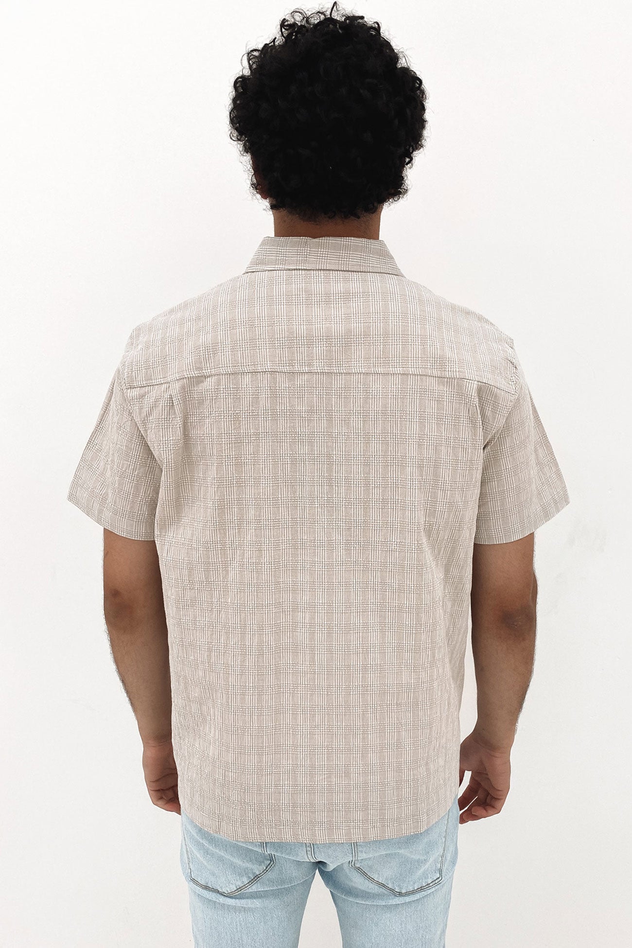 Check Seersucker Short Sleeve Shirt Grey White