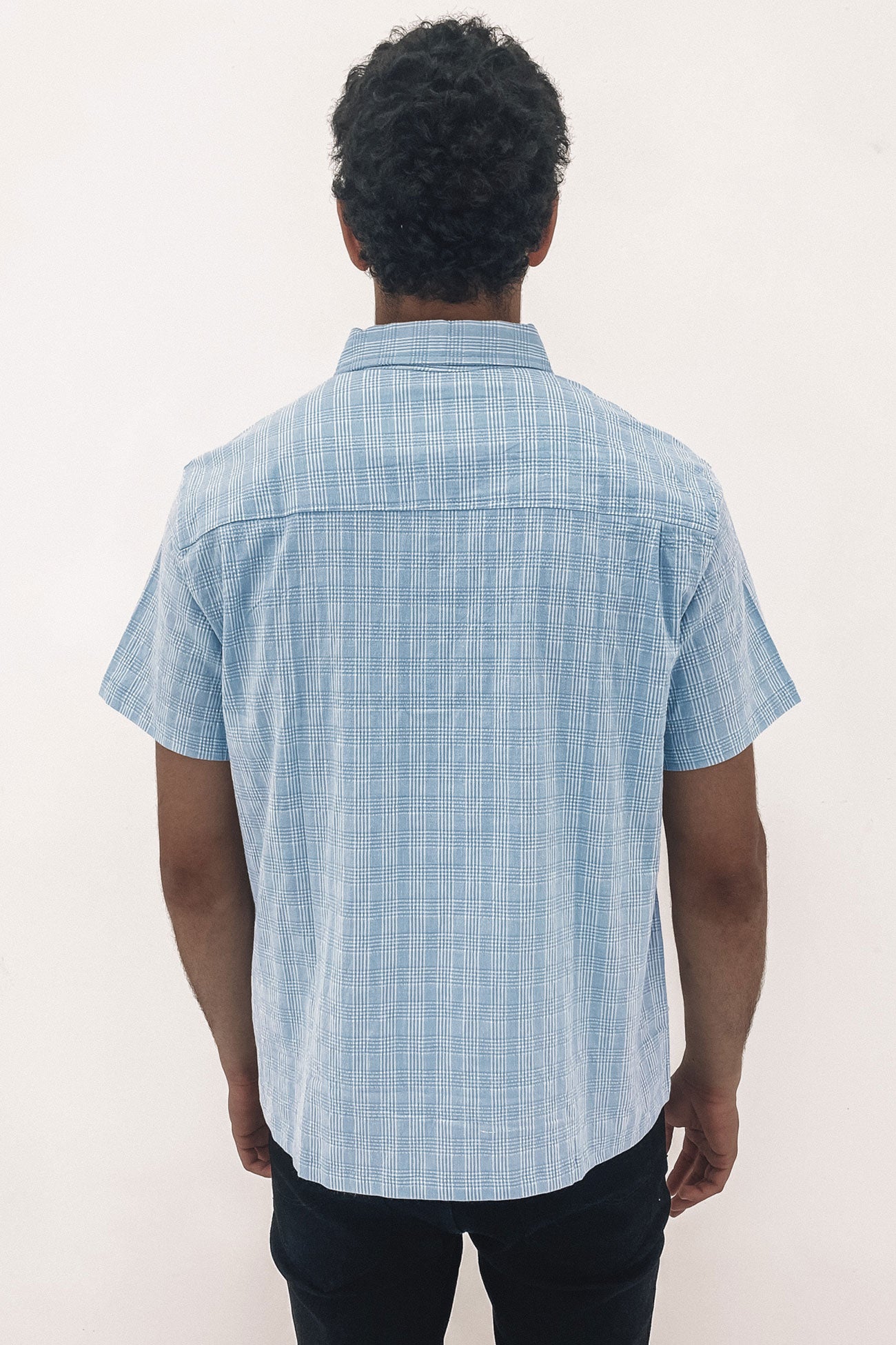 Check Seersucker Short Sleeve Shirt Powder Blue