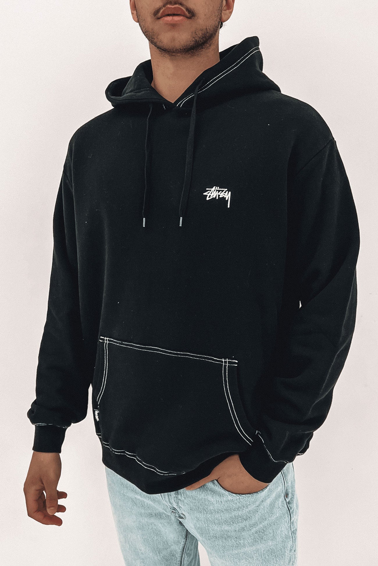 Contrast Stitch Stock Hood Black