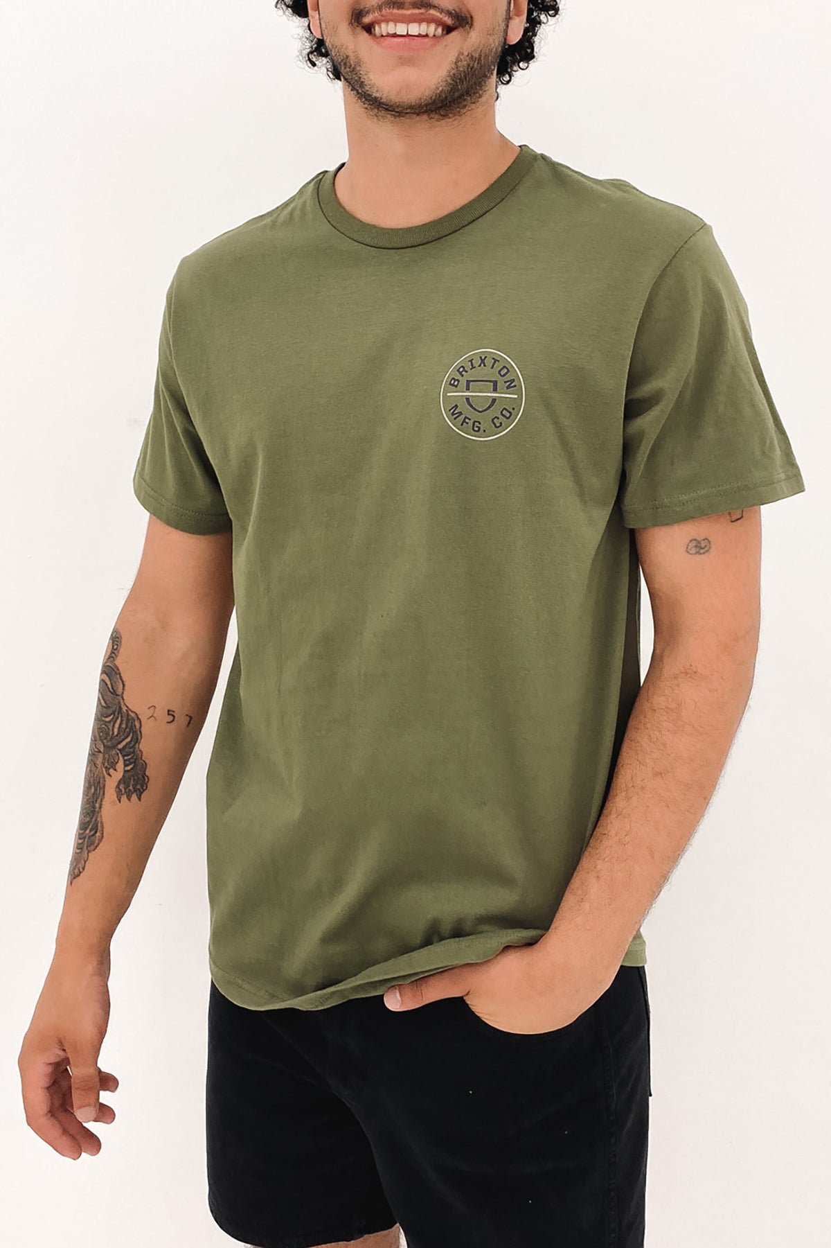 Crest II Short Sleeve Standard Tee Olive Surplus Washed Navy Sand