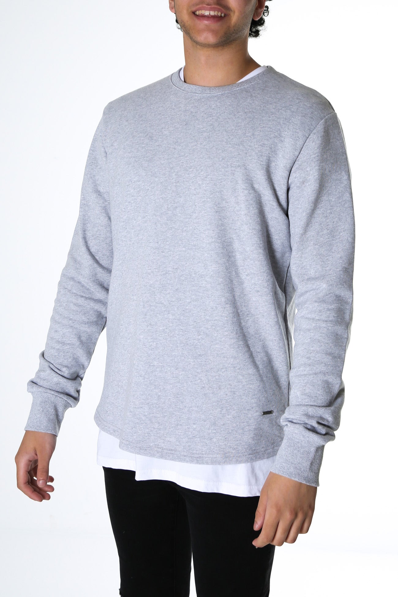 Curved Hem Crew Grey Marle