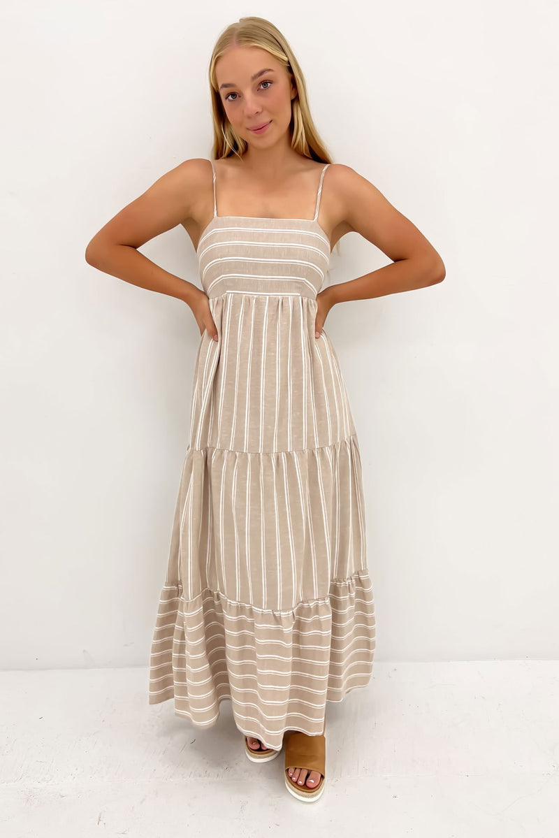 Dannili Midi Dress Taupe Stripe