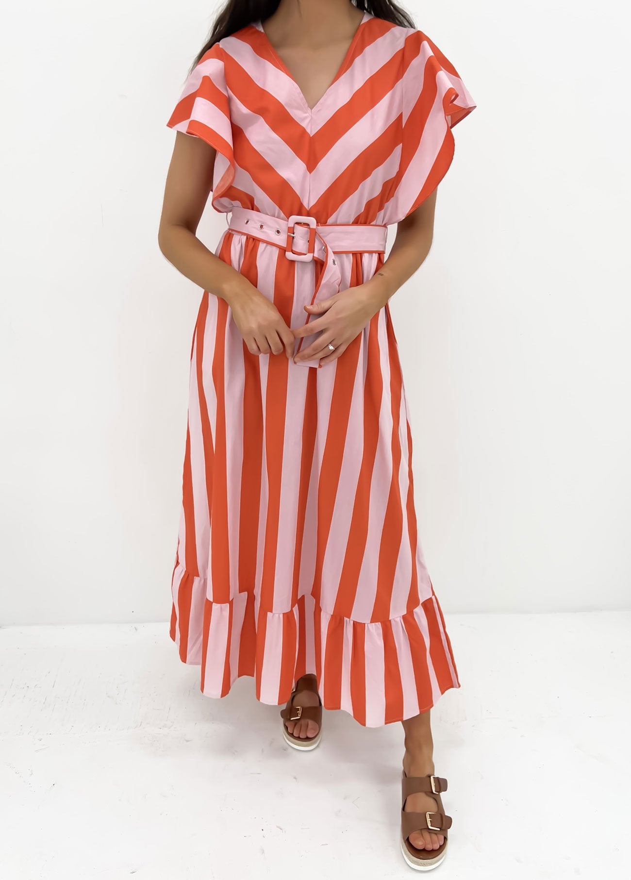 Delanie Midi Dress Pink Orange