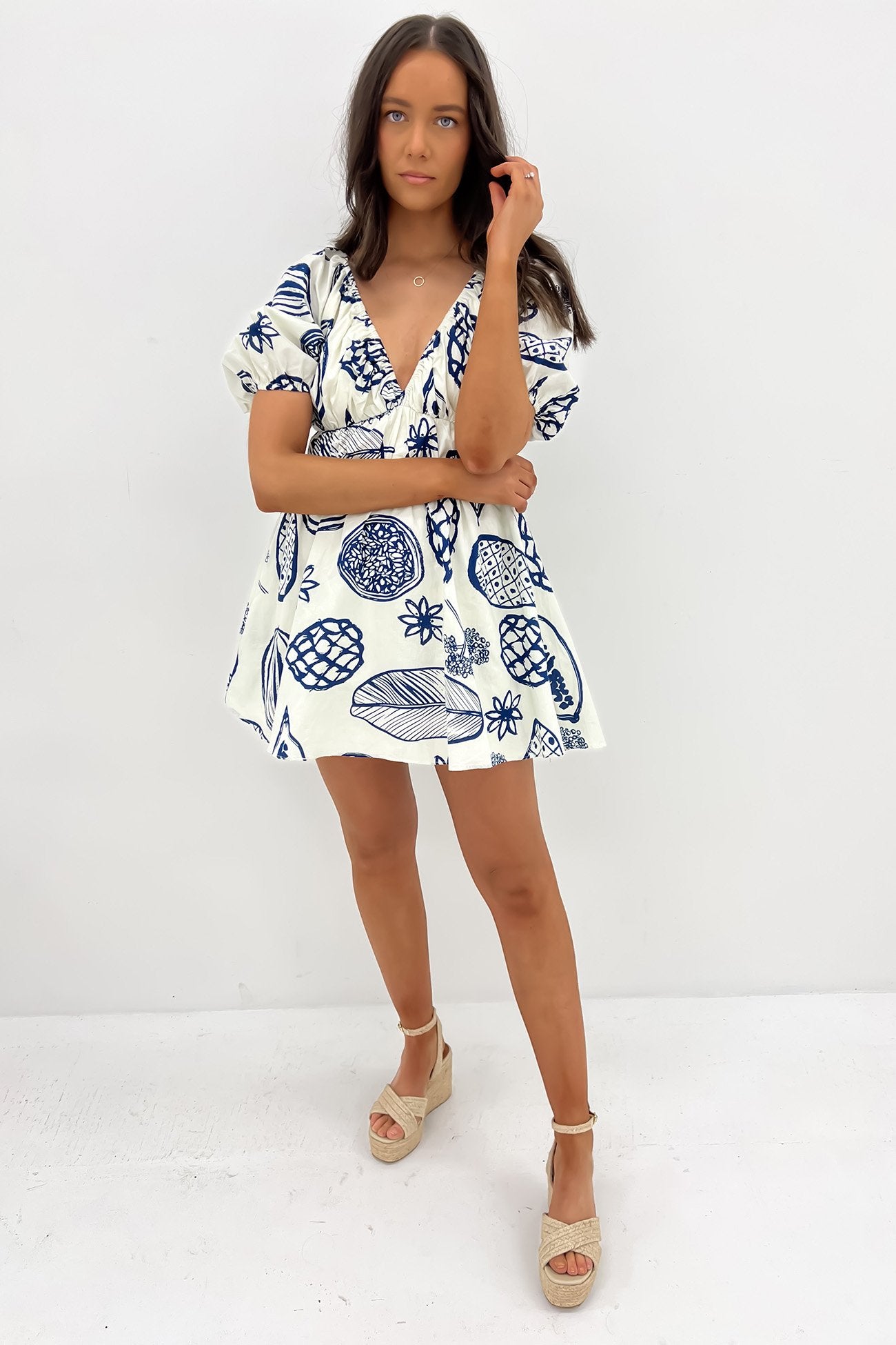 Delta Mini Dress Cream Navy