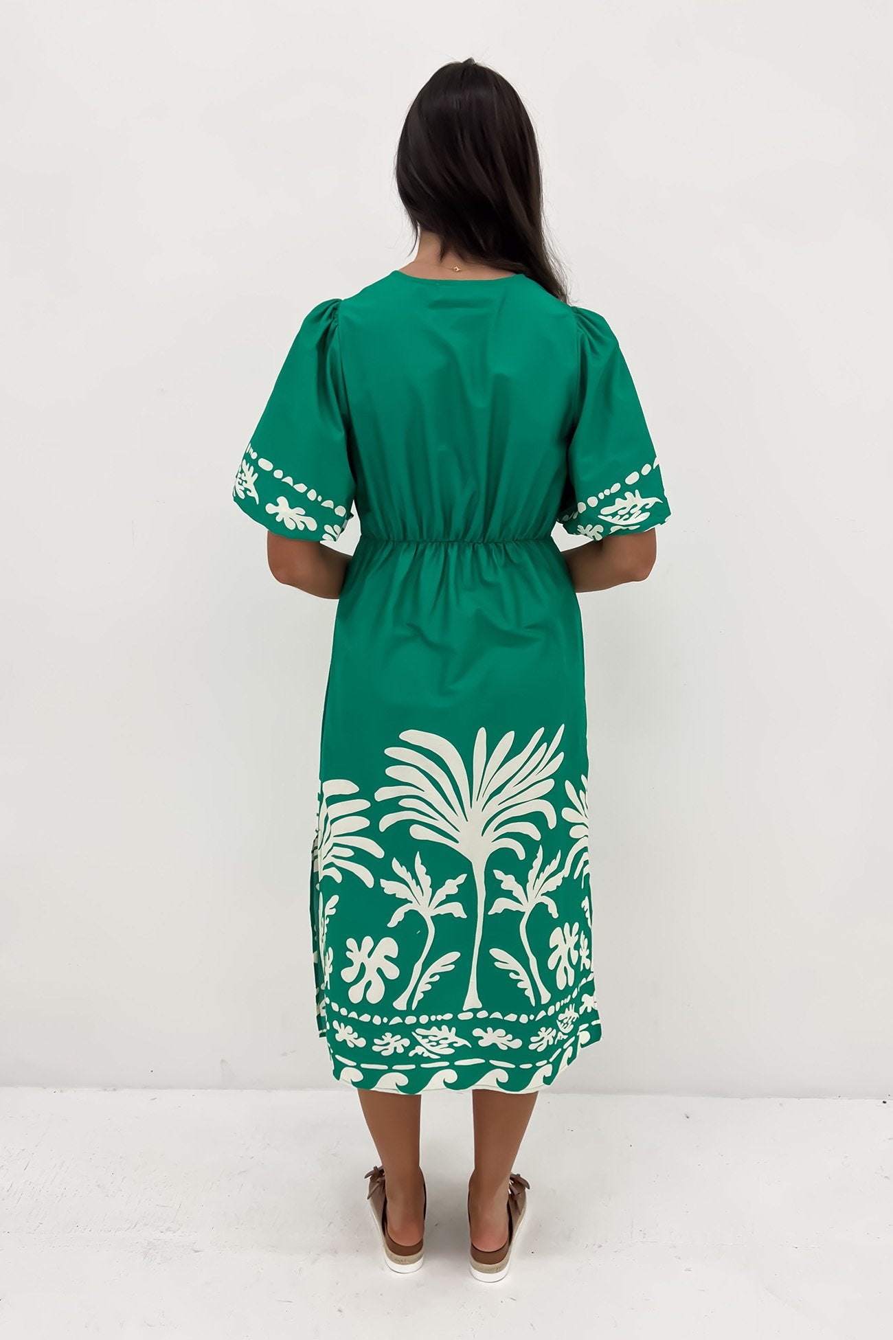 Drew Midi Dress Green White