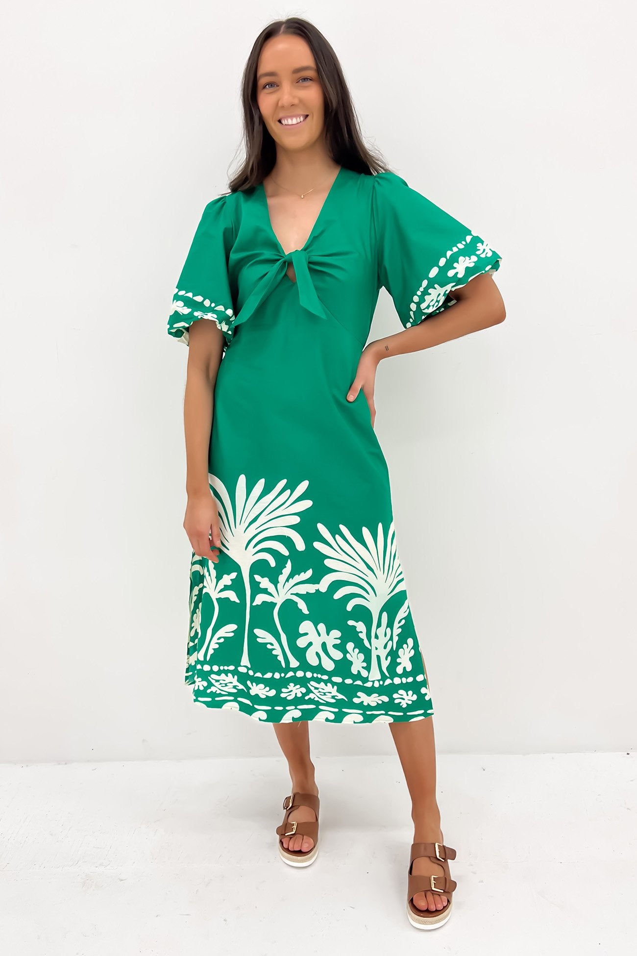 Drew Midi Dress Green White