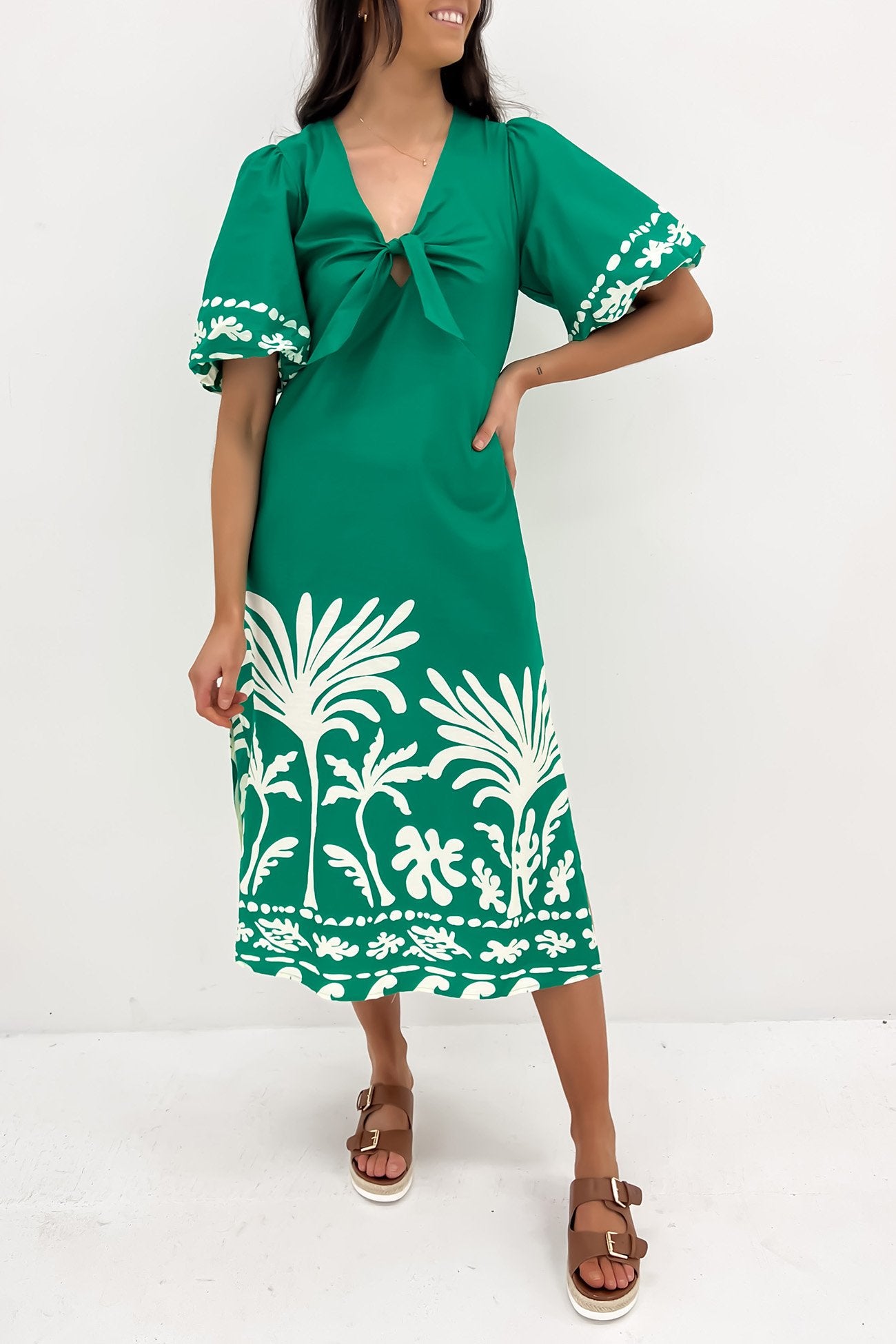 Drew Midi Dress Green White