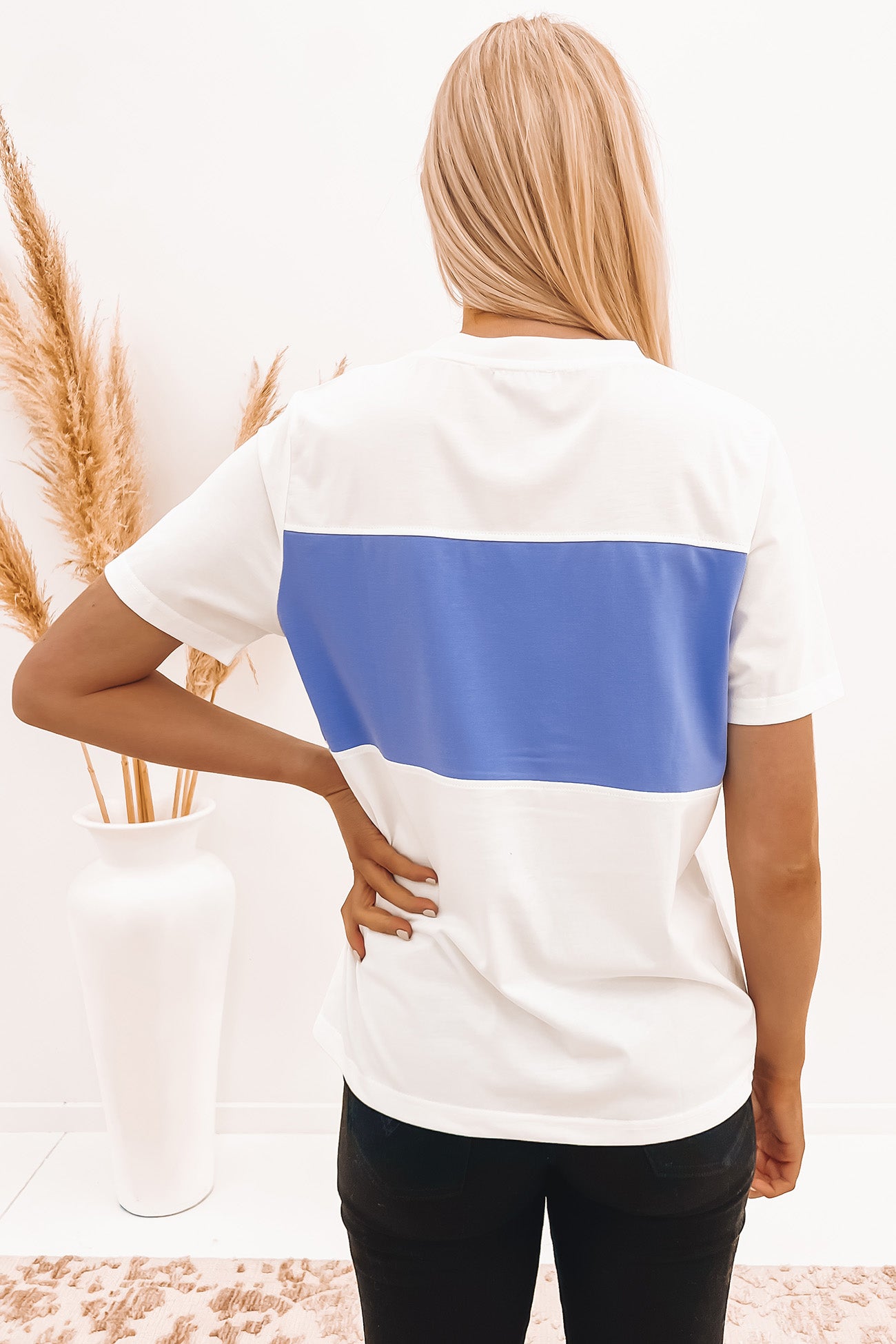 Dual Embroidered Panel Tee White Blue