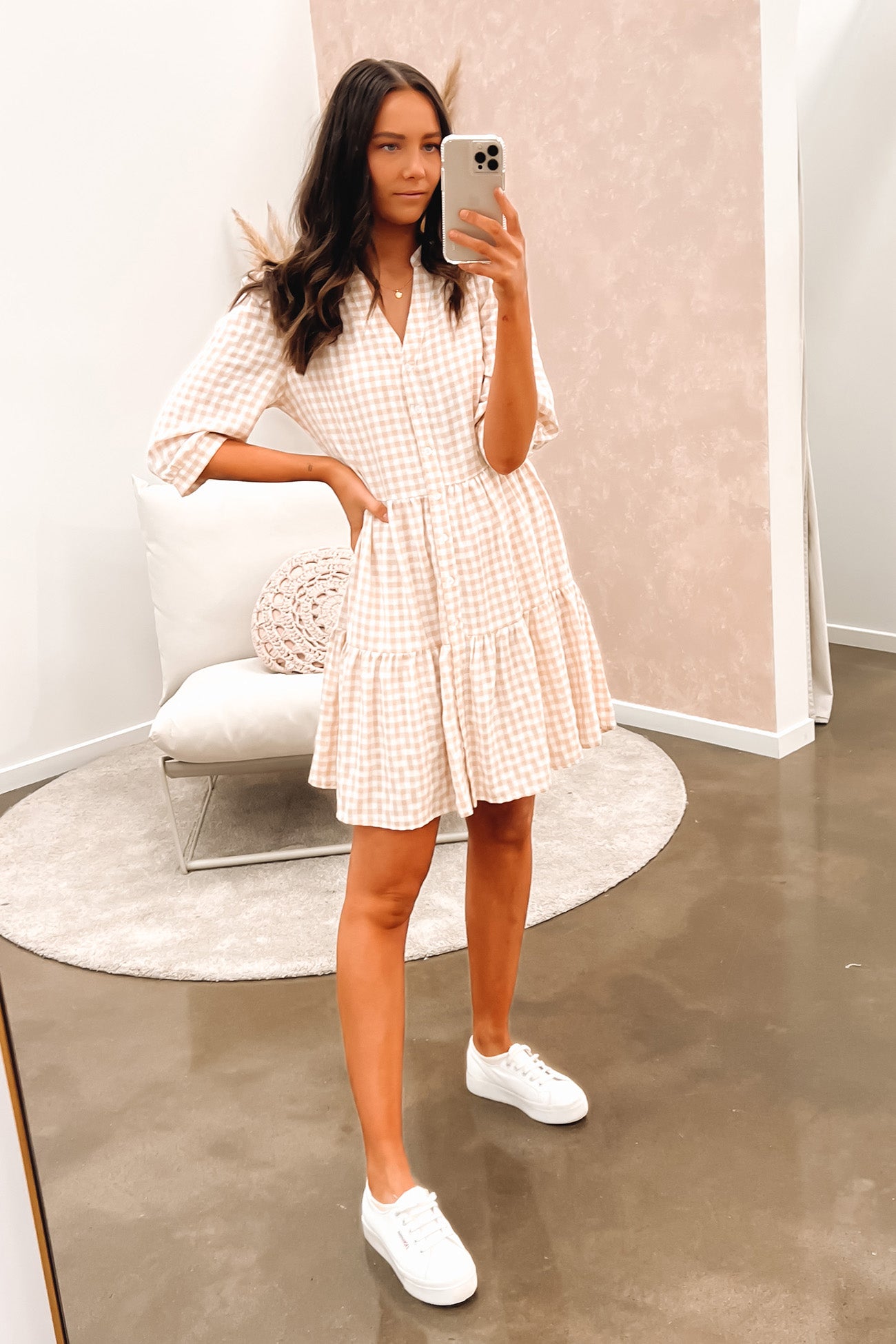 Ella Mini Dress Beige Check