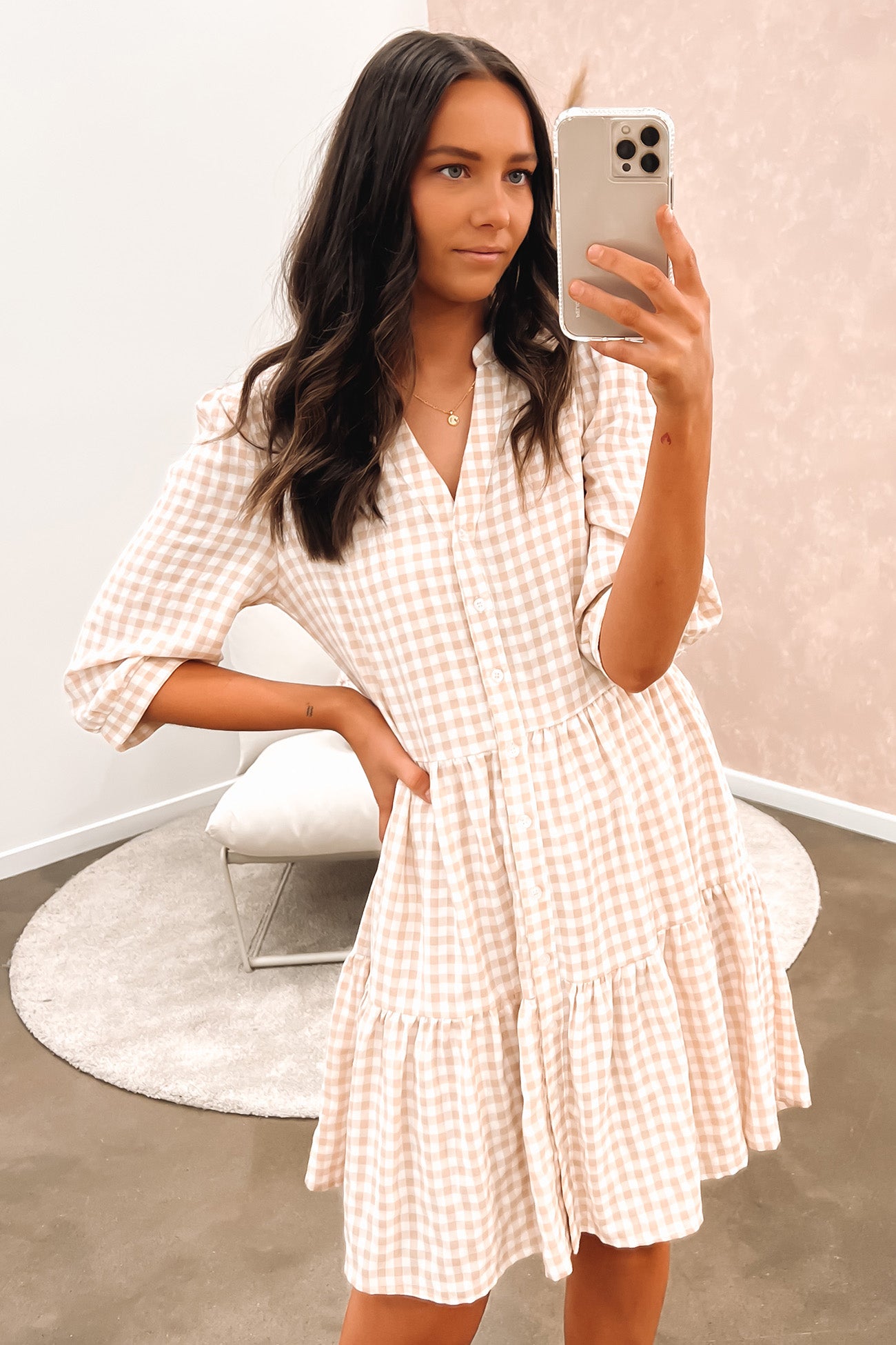 Ella Mini Dress Beige Check