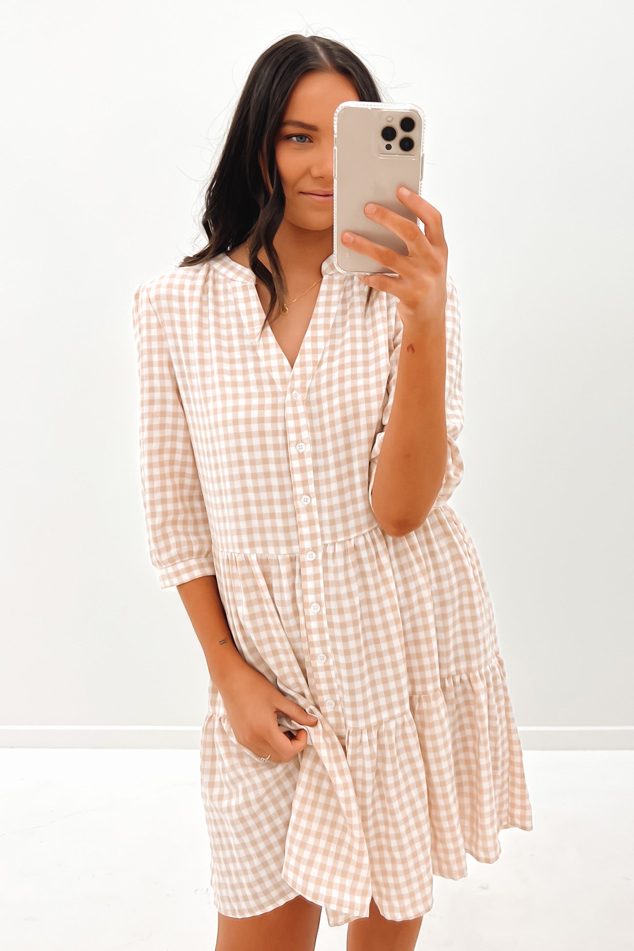 Ella Mini Dress Beige Check