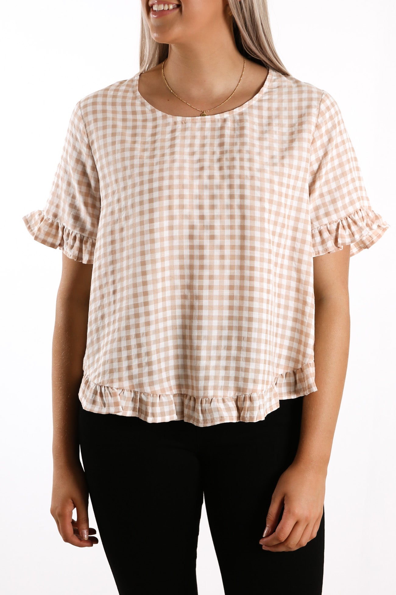 Ellis Gingham Top Nude