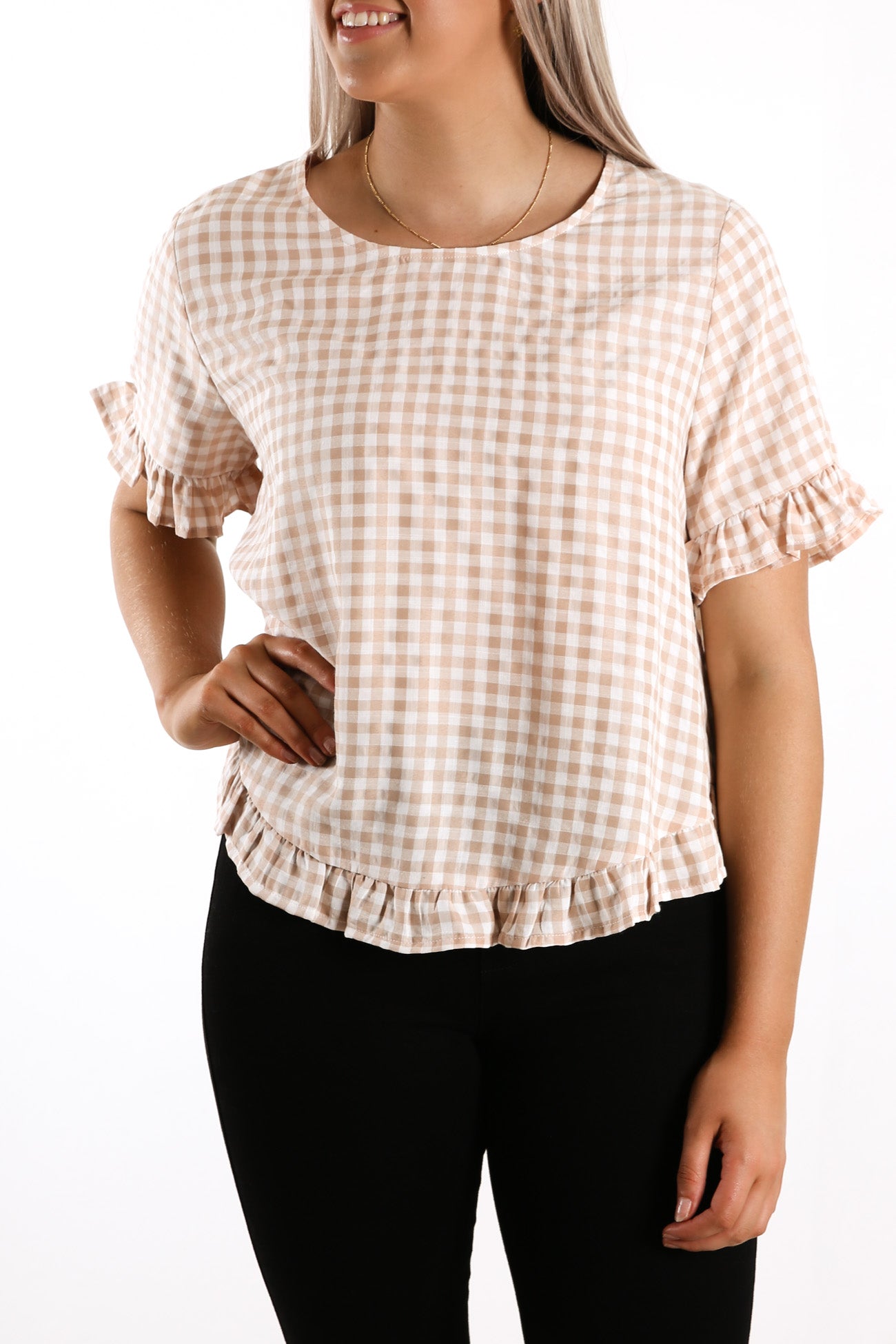 Ellis Gingham Top Nude