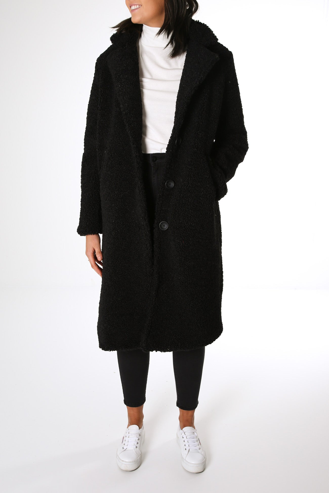 Elsie Teddy Coat Black