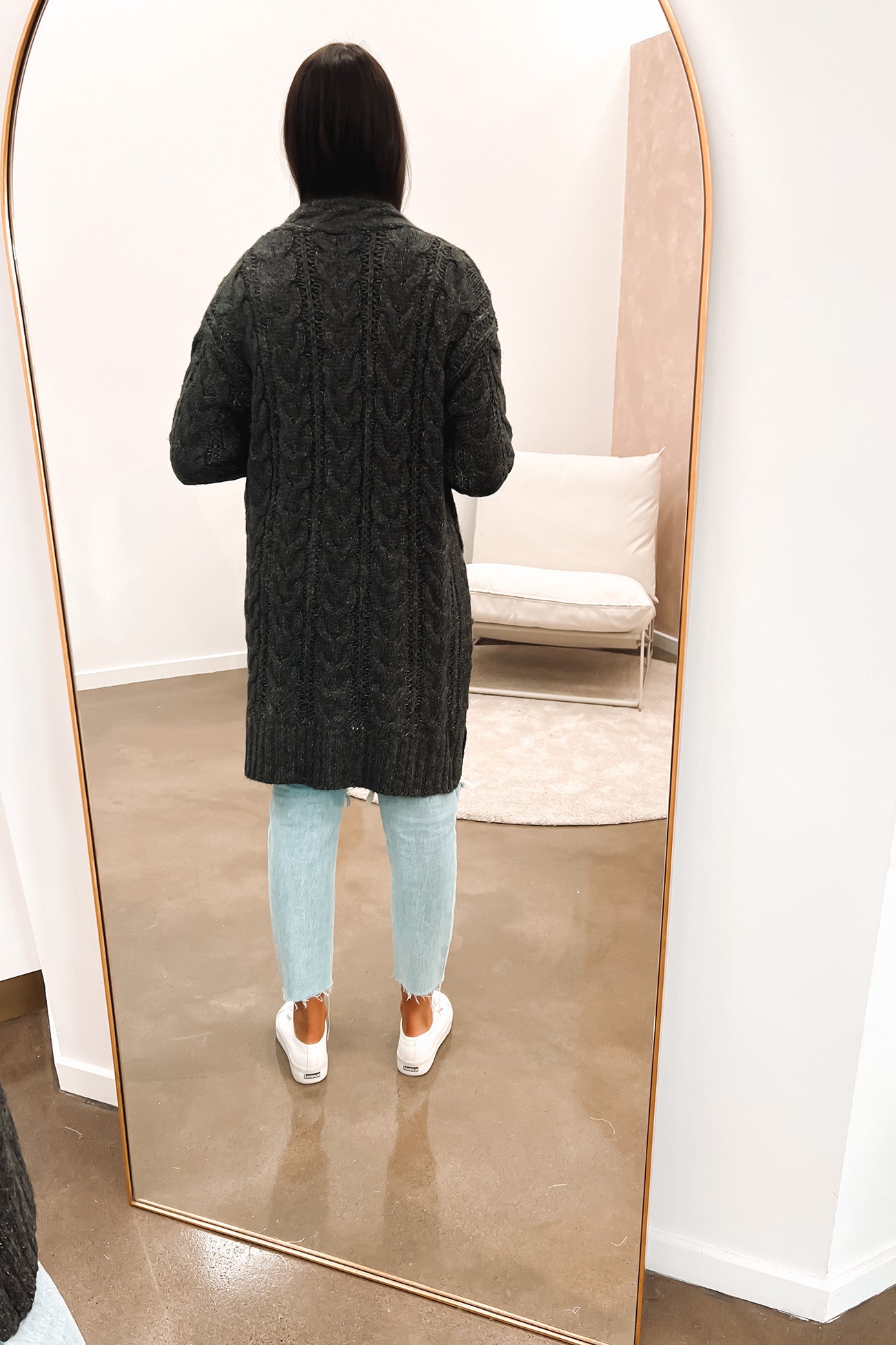 Erin Cable Knit Cardi Charcoal