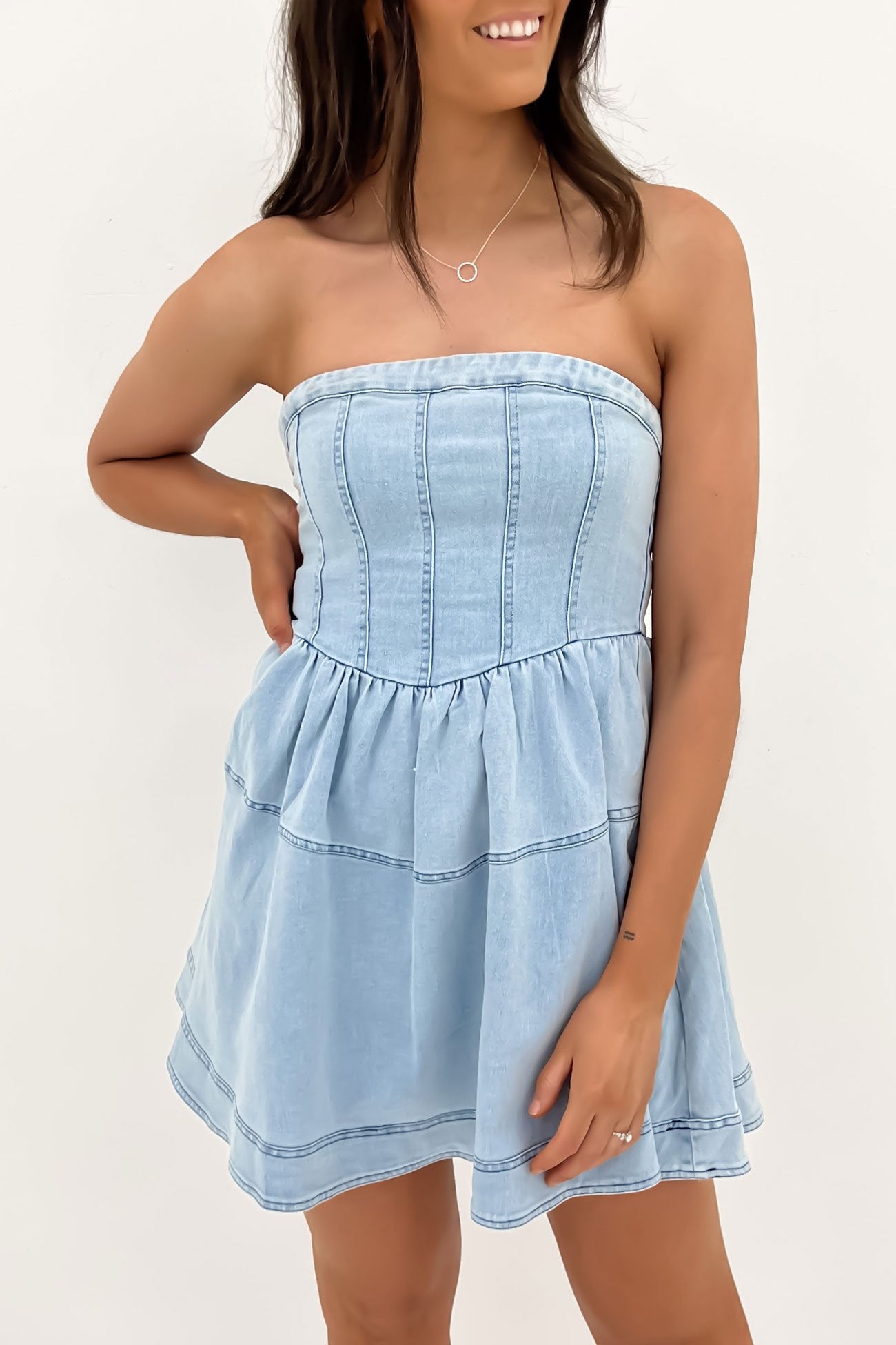 Erin Denim Mini Dress Light Blue