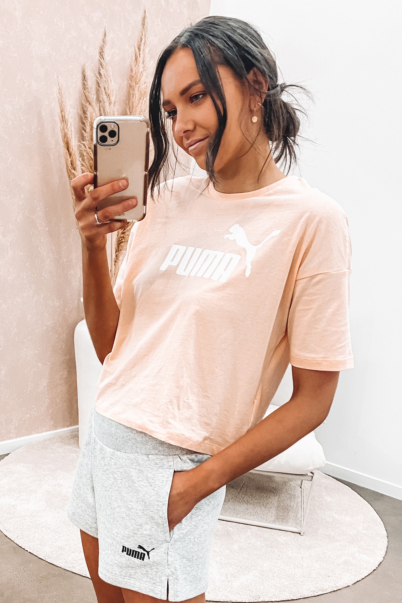 Essentials Cropped Logo Tee Peach Parfait