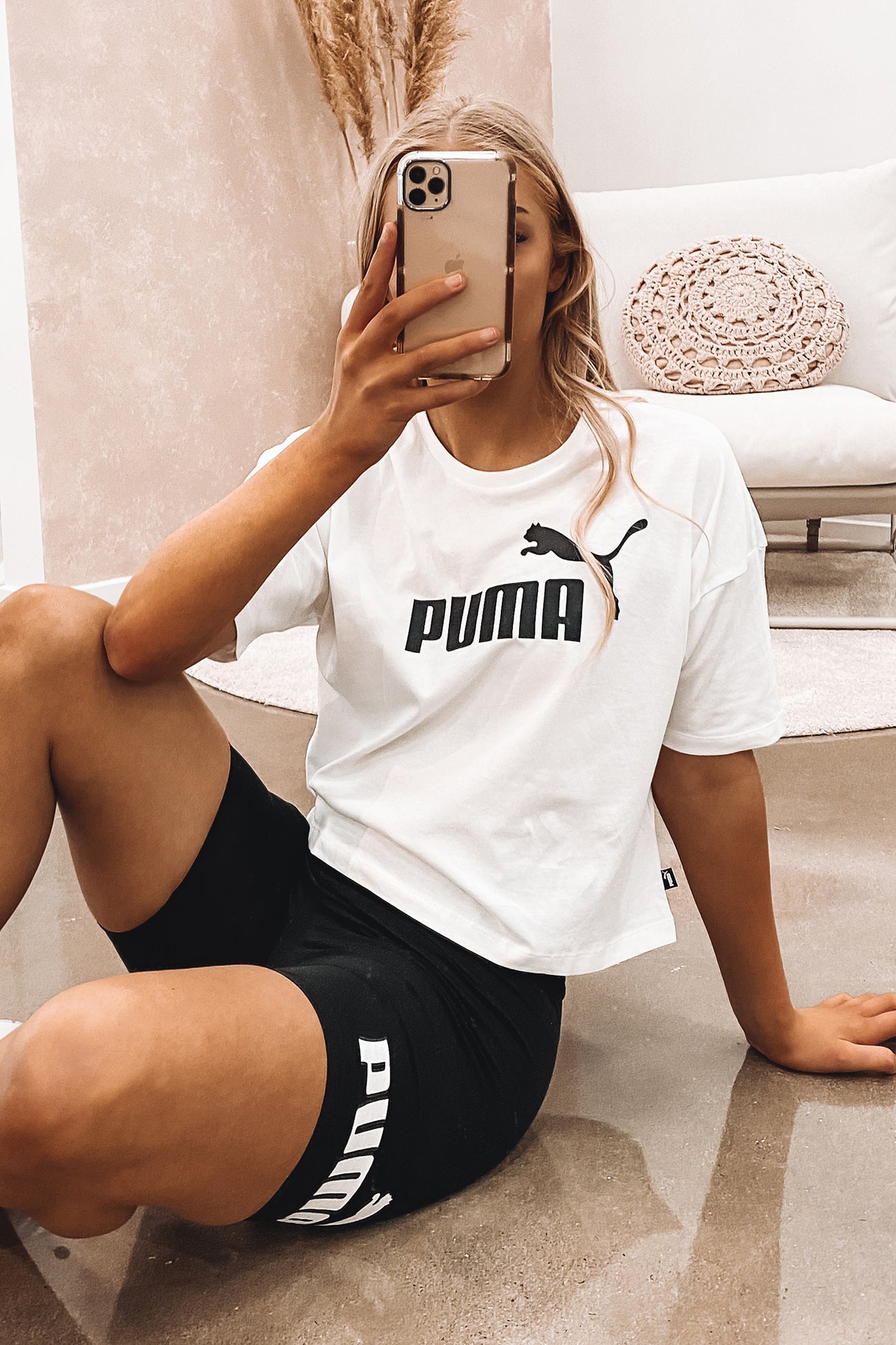 Essentials Cropped Logo Tee Puma White