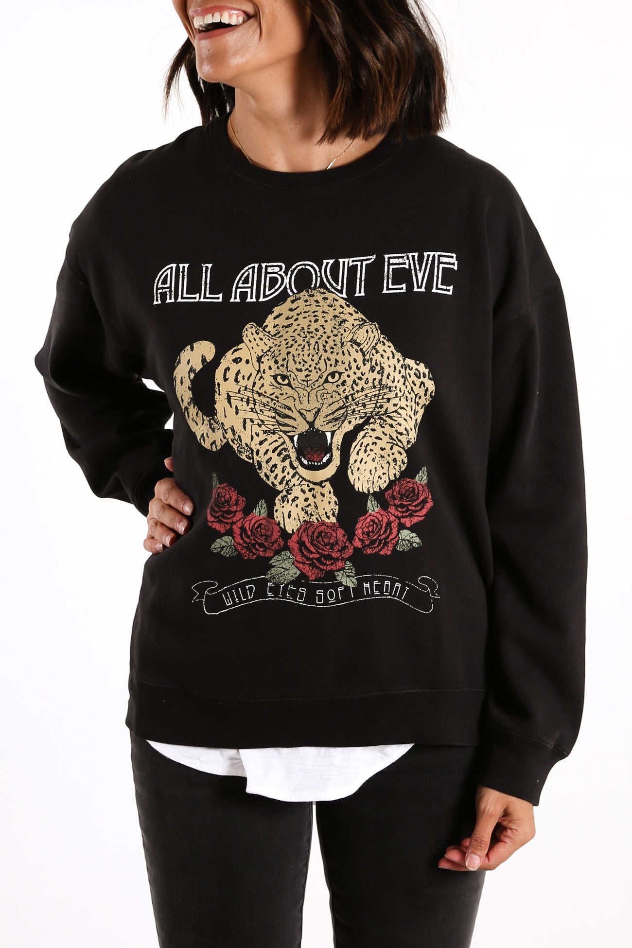 Feline Oversized Fleece Crew Washed Black