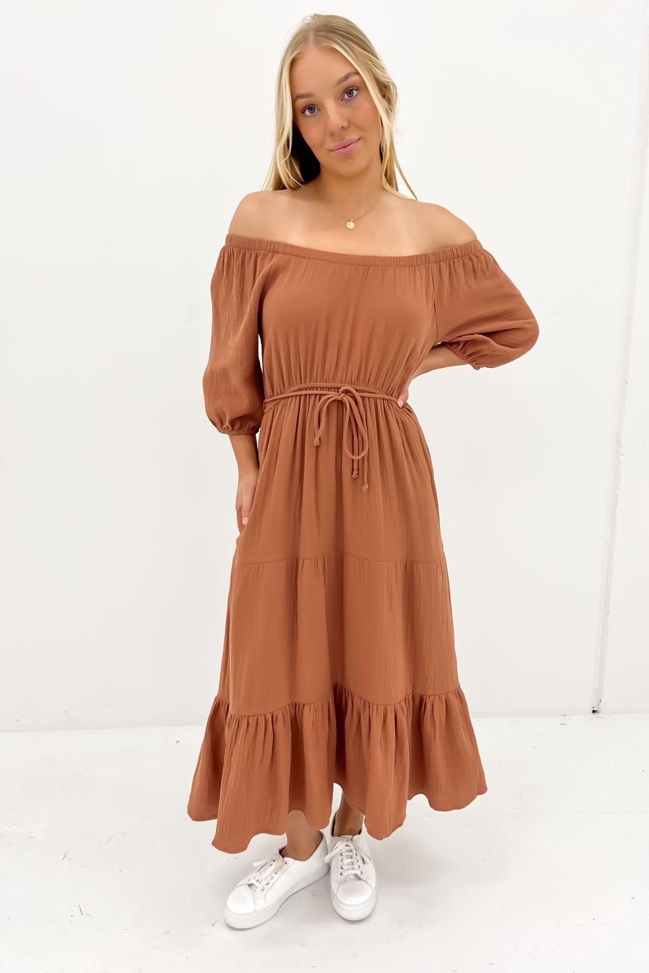 Felix Tiered Midi Dress Mocha