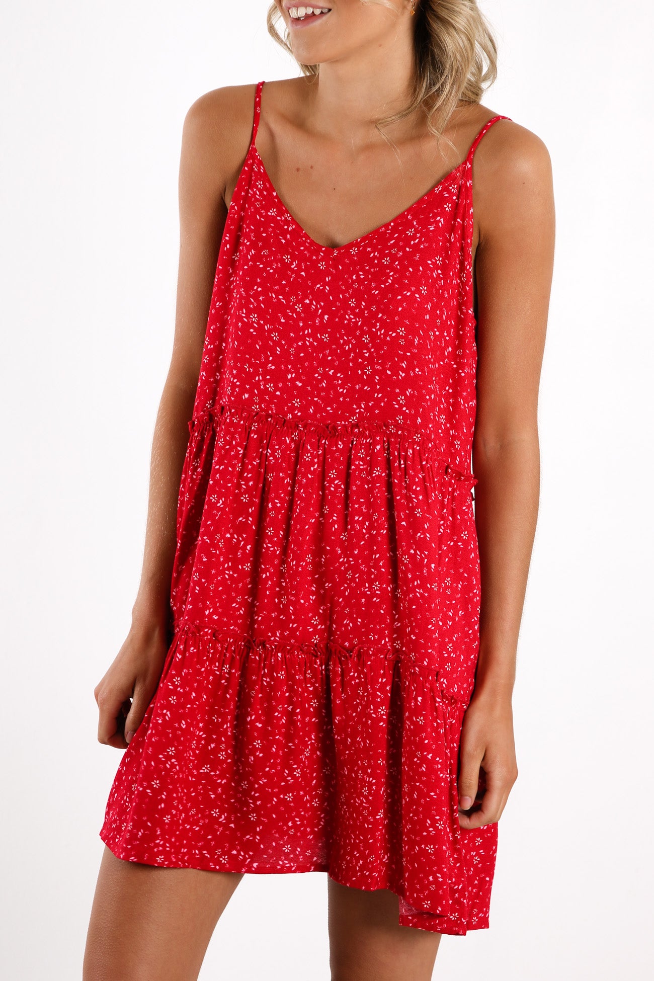 Flourishing Mini Dress Red Ditsy Floral