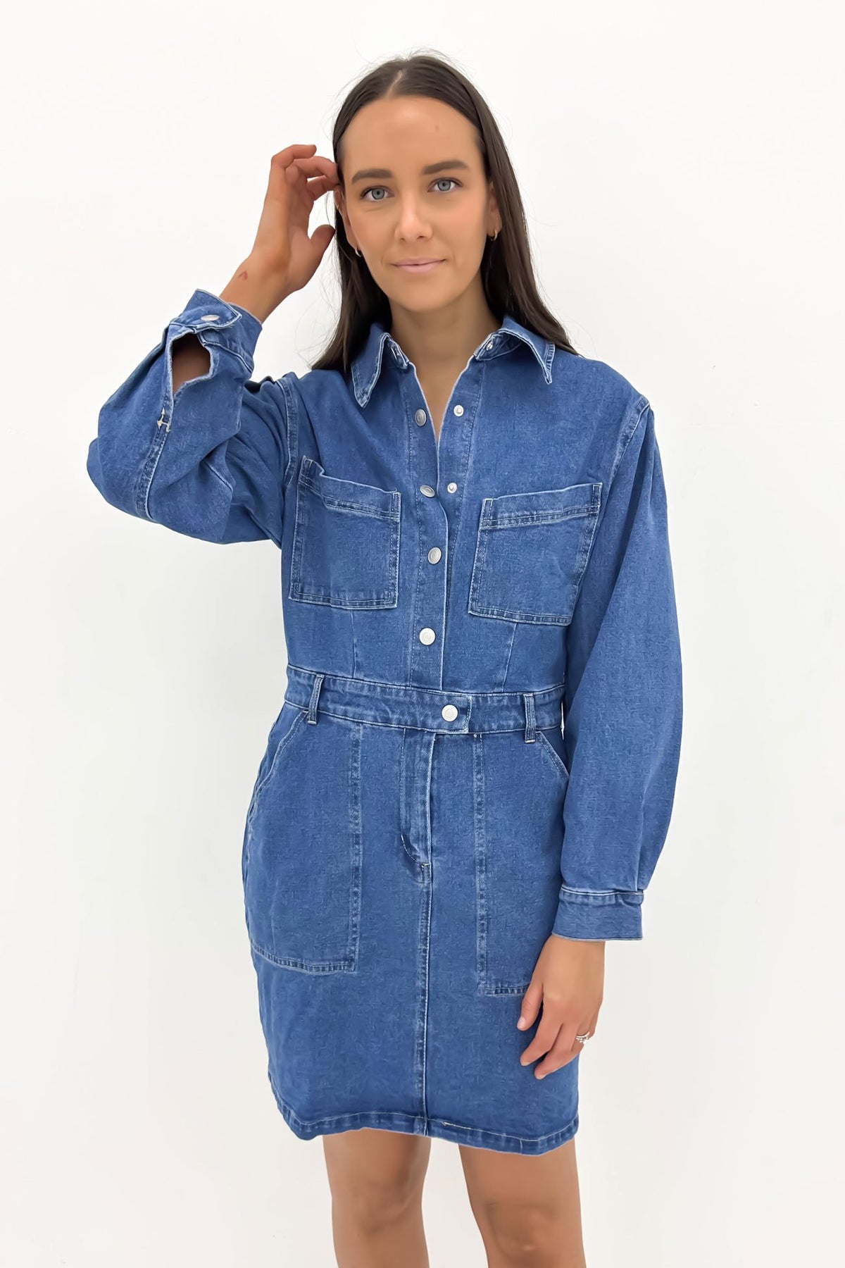 Gabrielle Denim Long Sleeve Dress 80 Wash Jean Jail