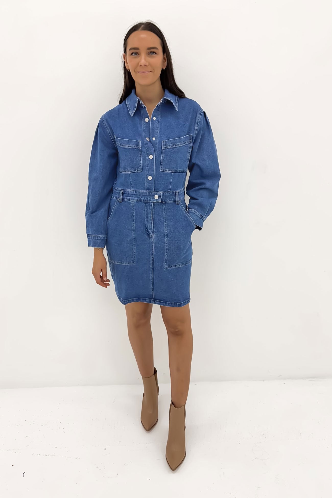 Gabrielle Denim Long Sleeve Dress 80 Wash