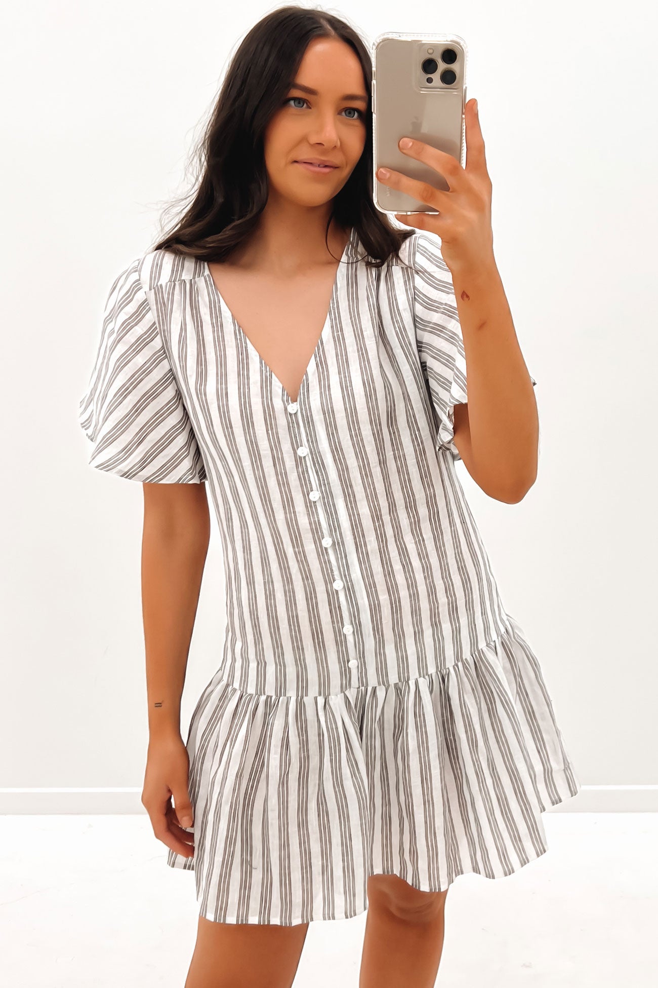 Georgie Mini Dress White Stripe