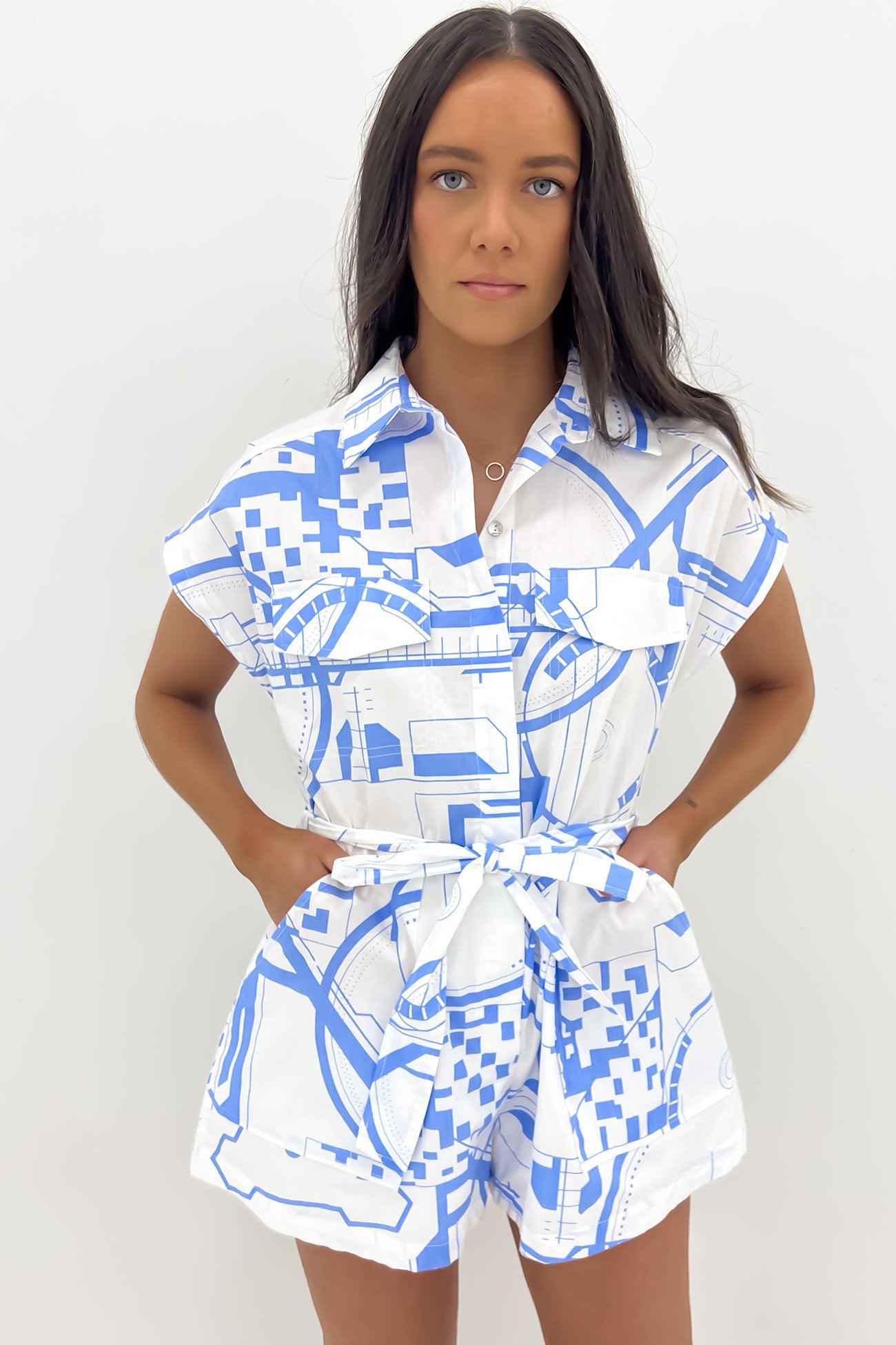 Gracey Playsuit White Blue