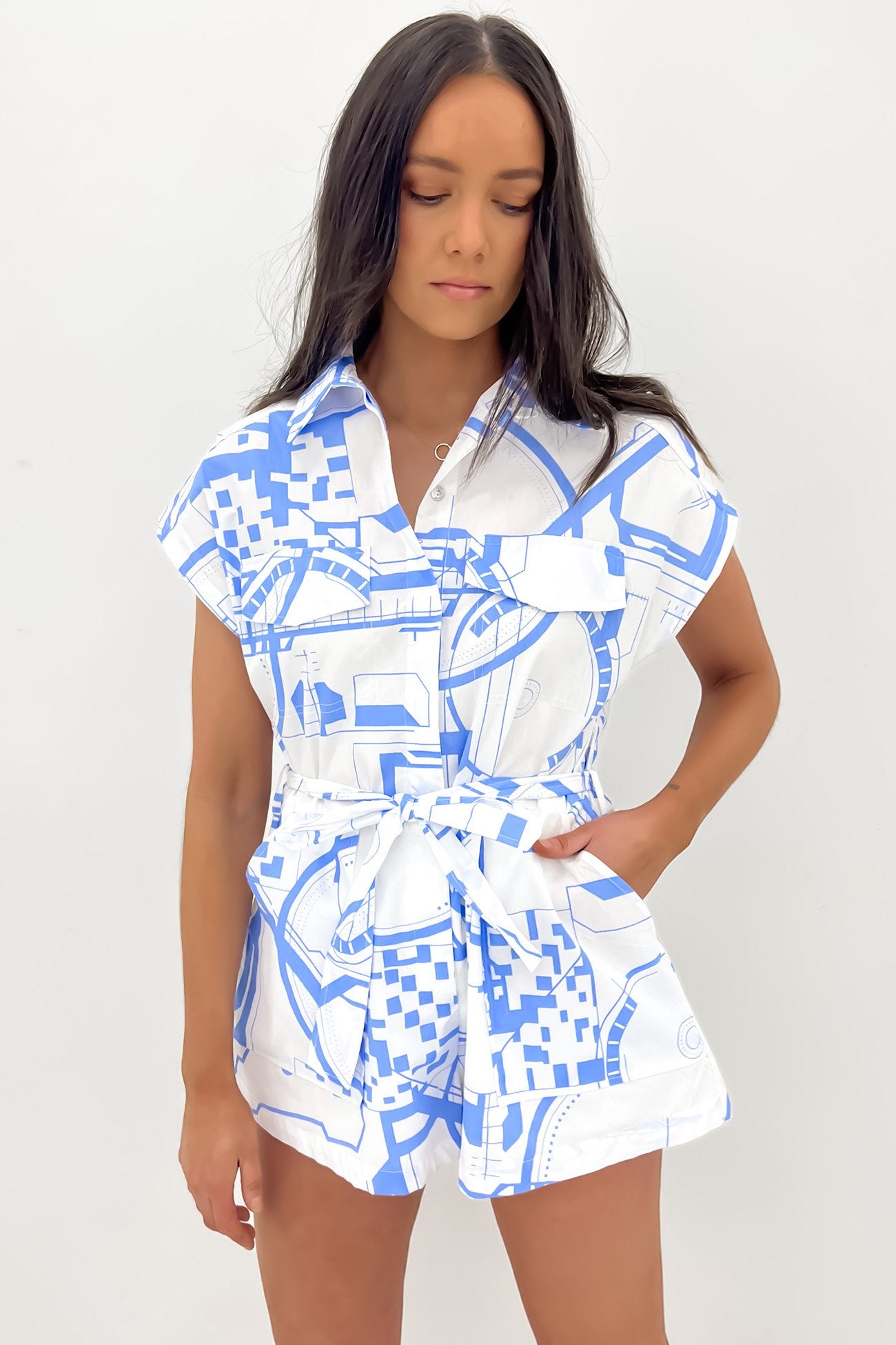 Gracey Playsuit White Blue