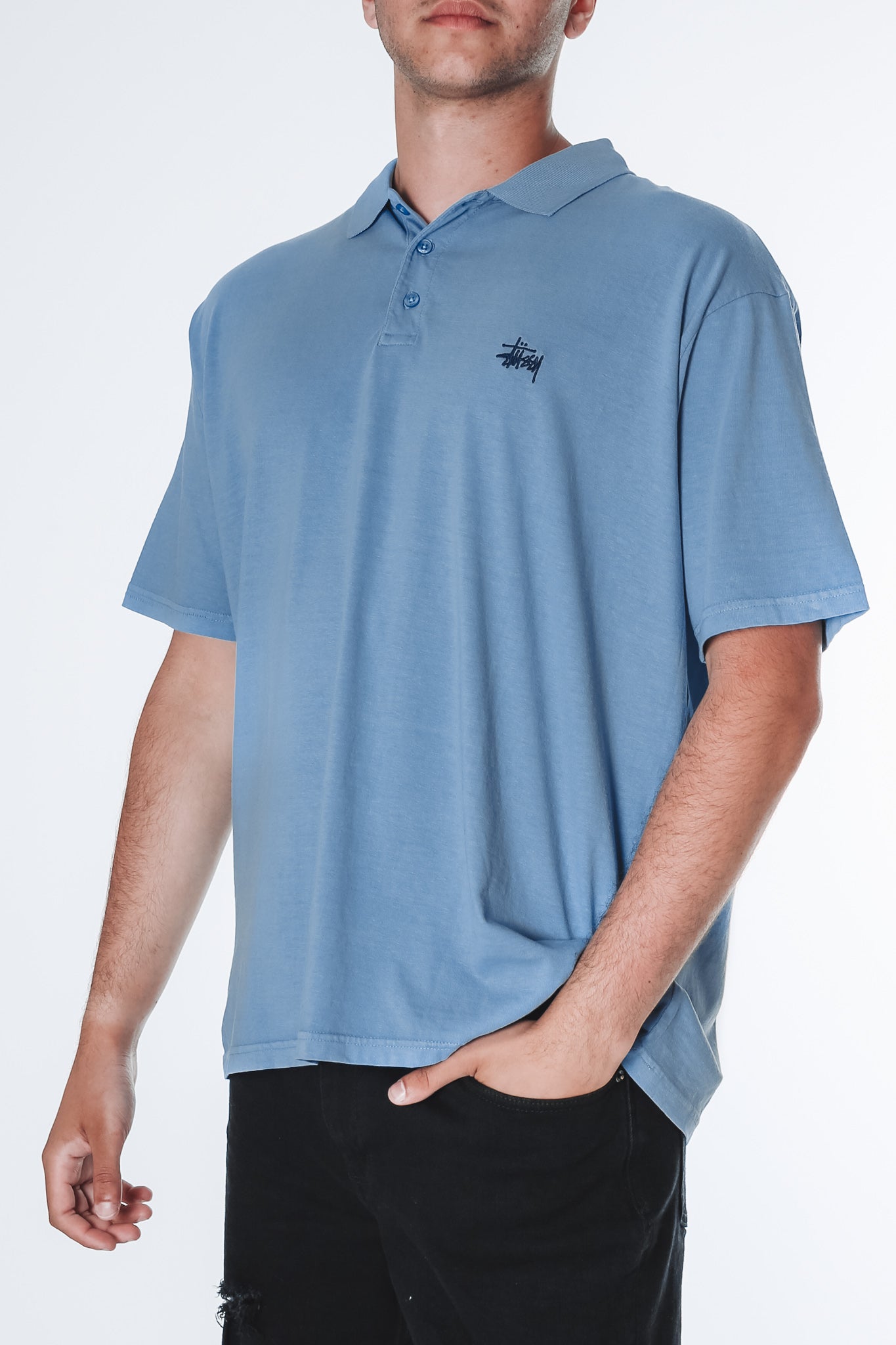 Graffiti Pigment Short Sleeve Polo Pigment Navy