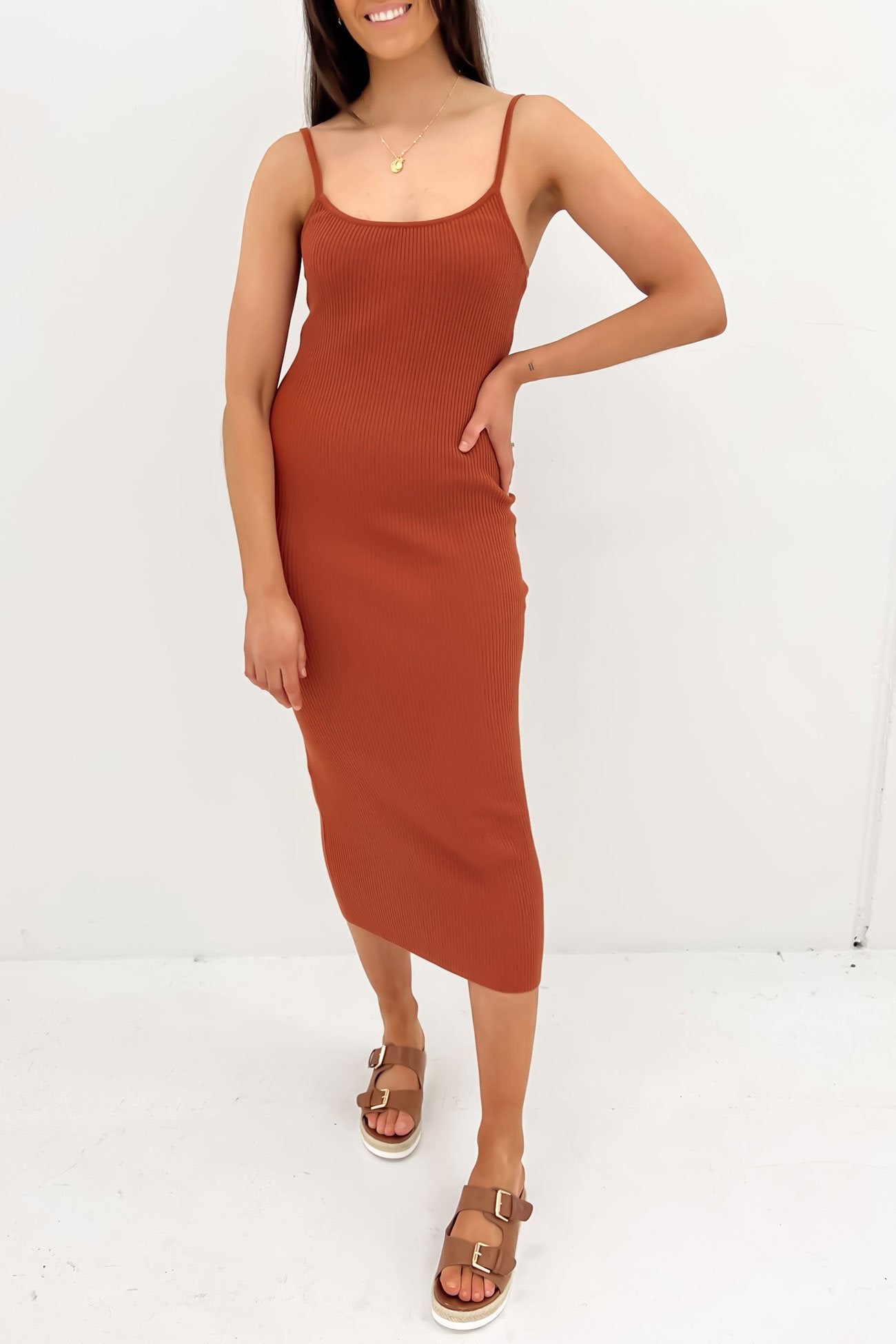 Greta Knit Midi Dress Rust