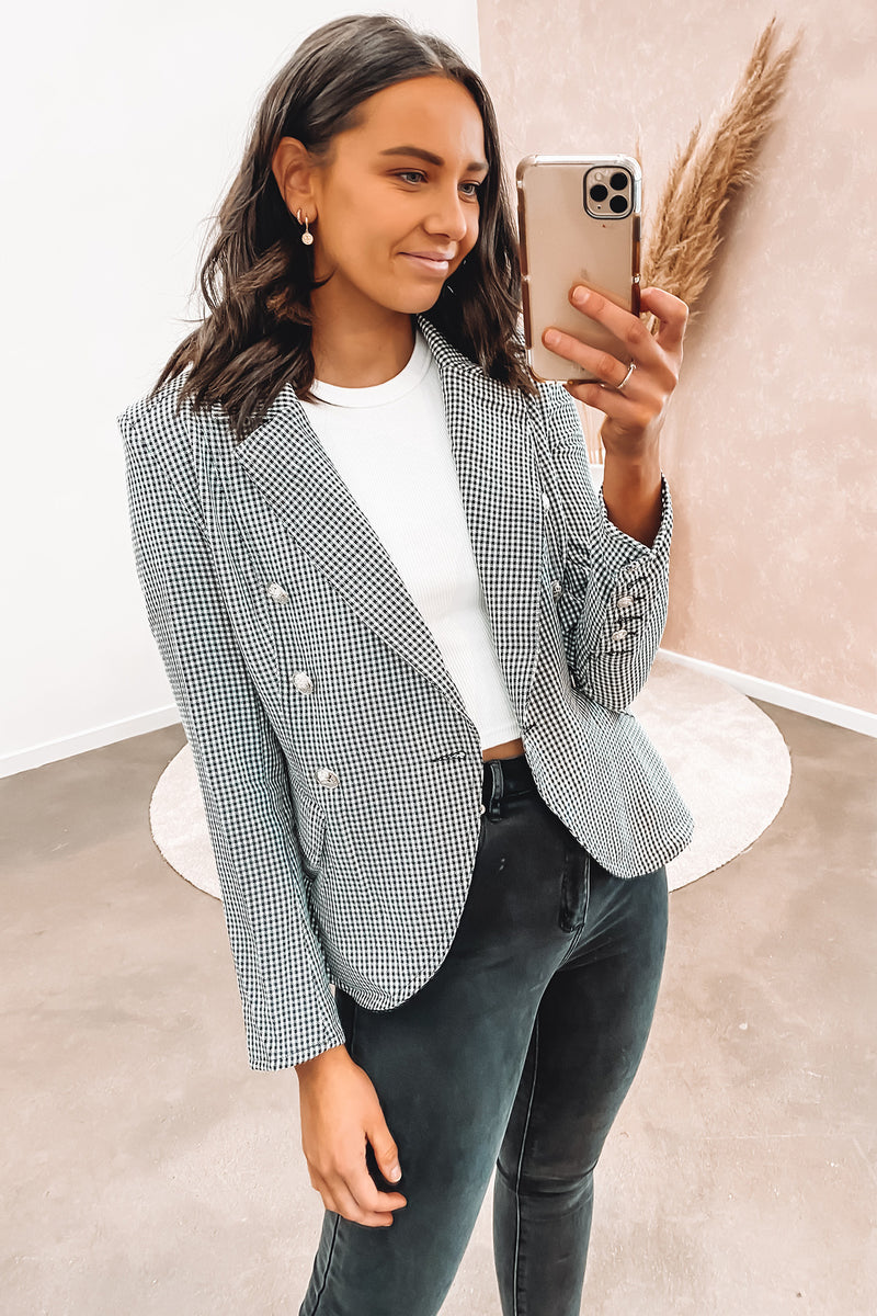 Black and white outlet check blazer womens