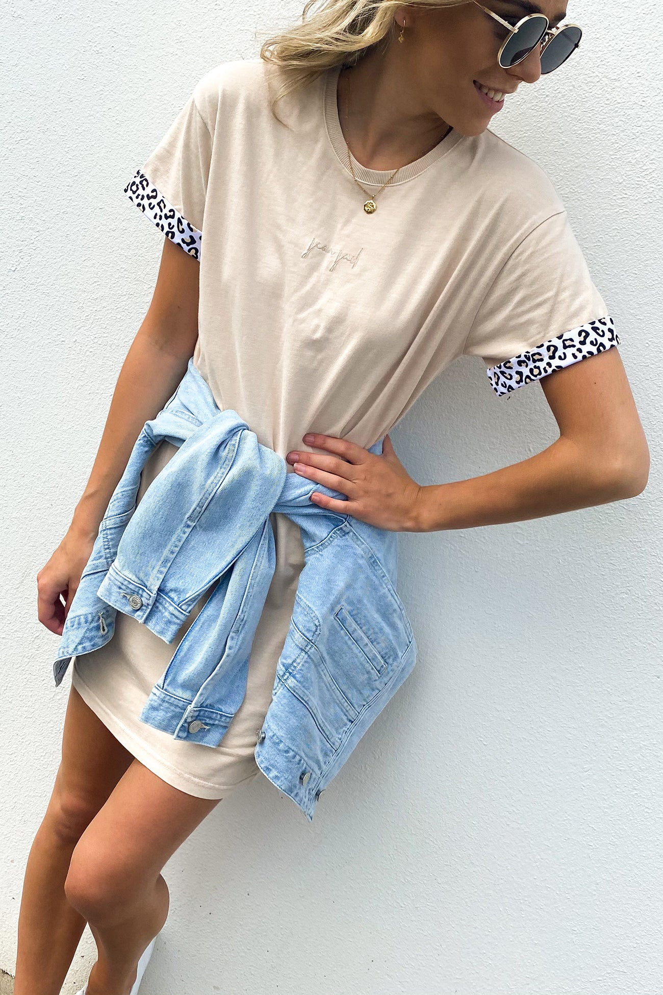 Hear Me Roar Tee Dress Tan Leopard