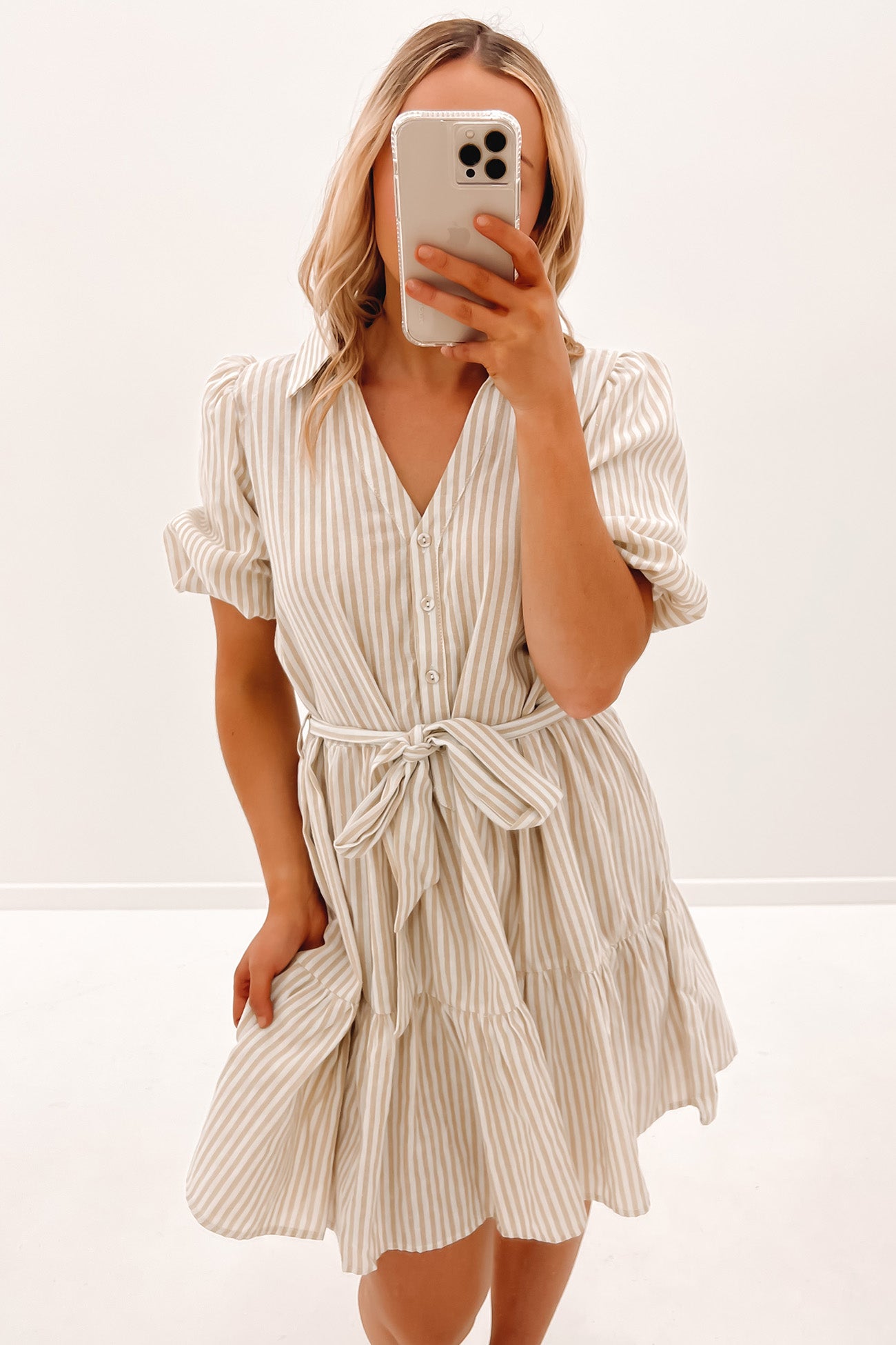 Isaiah Mini Dress Beige Stripe