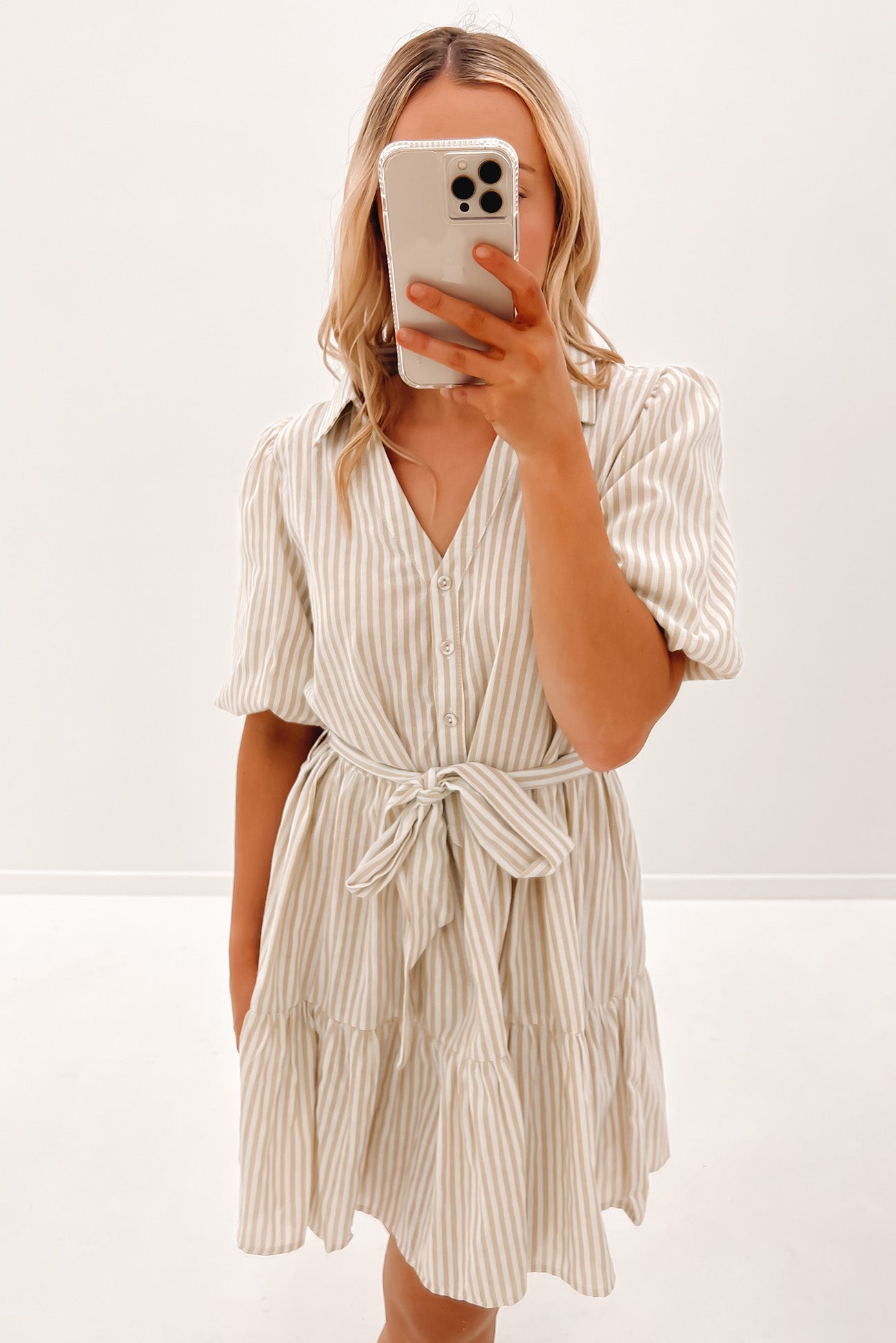 Isaiah Mini Dress Beige Stripe